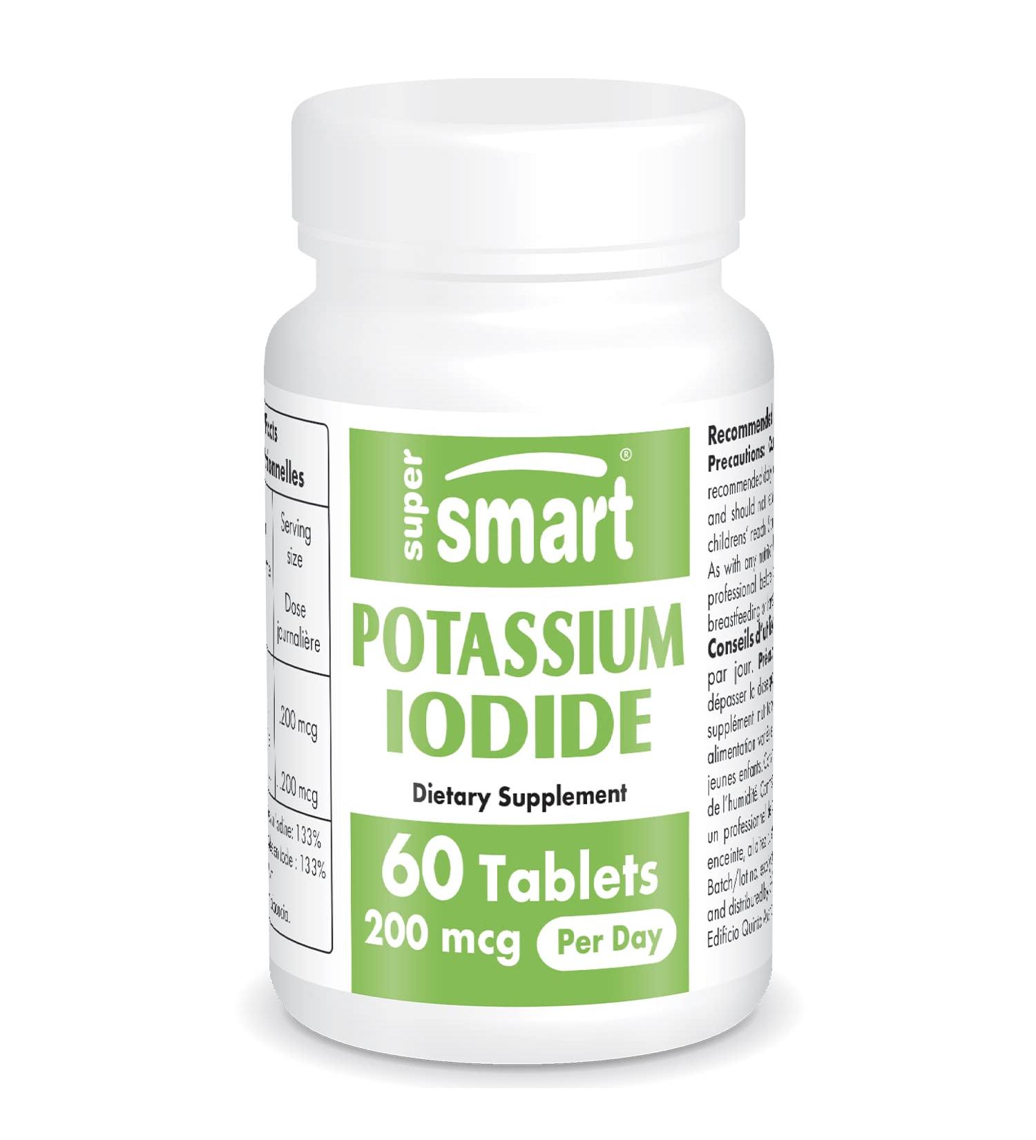 Supersmart Potassium Iodide KI 200mcg - Thyroid Support Supplement - 60 Tablets - Non-GMO & Gluten Free - Buy Online on GoSupps.com