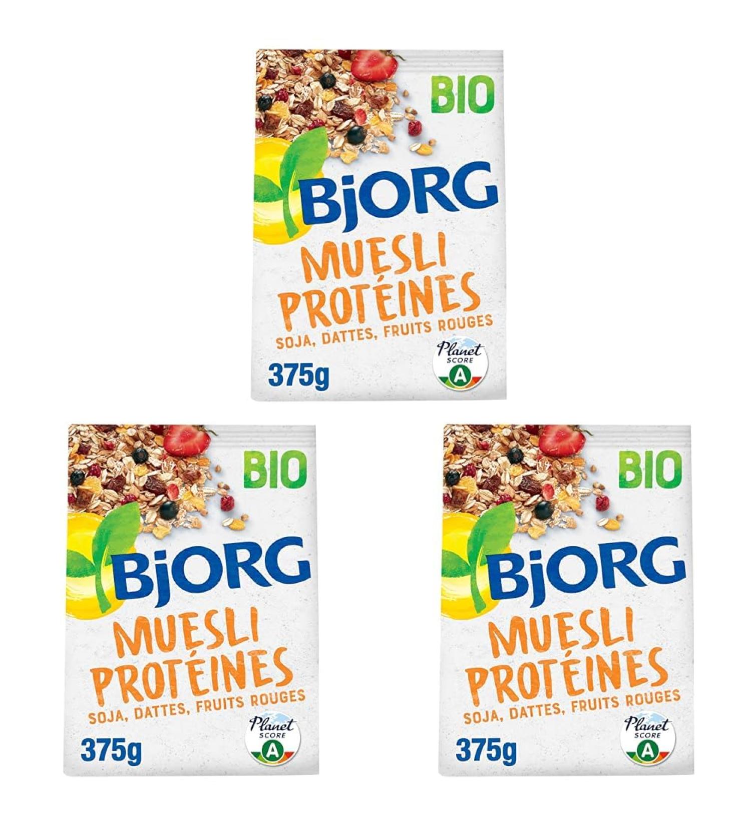 BJORG - Muesli Prot ines - Soja Dattes Fruits Rouges Bio - Sans Sucres Ajout s - 375 g (Lot de 3) - Buy Online on GoSupps.com