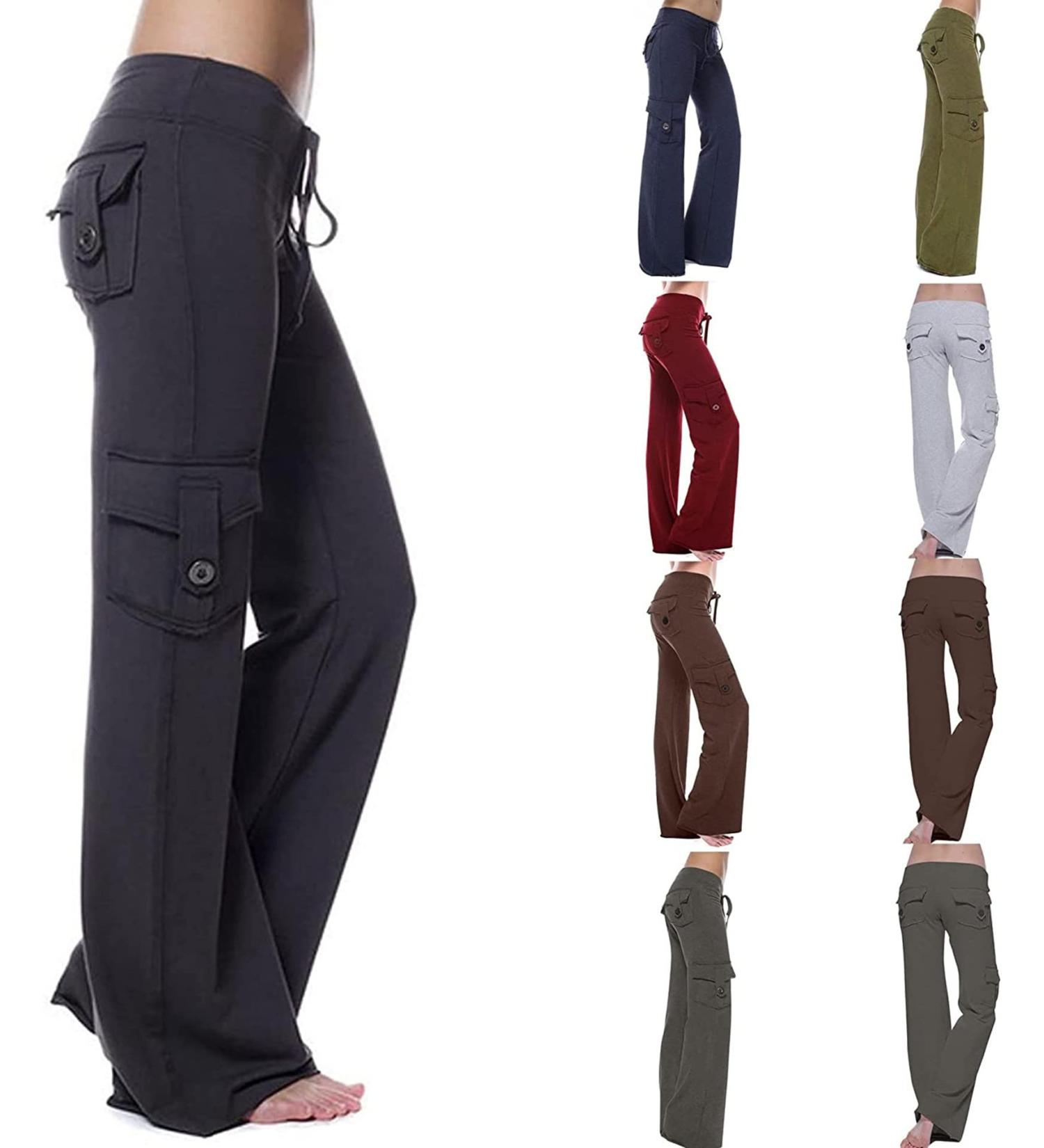 Ganfancp Women's Workout Leggings with Drawstring Waist and Pocket | Black Yoga Pants Plus Size | Sweat-wicking Gym Trousers - Buy Online on GoSupps.com