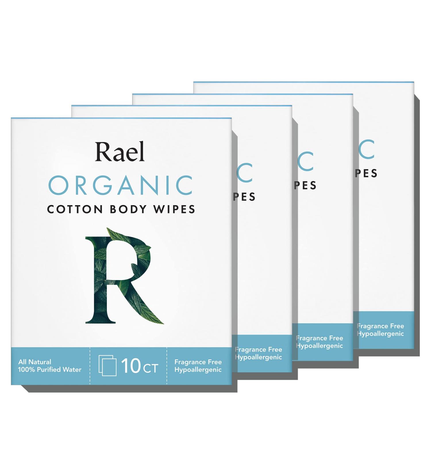 Rael Body Wipes - Unscented Organic Cotton Wipes for Women (10 Count x 4) | Vegan, Cruelty-Free - Buy Online on GoSupps.com