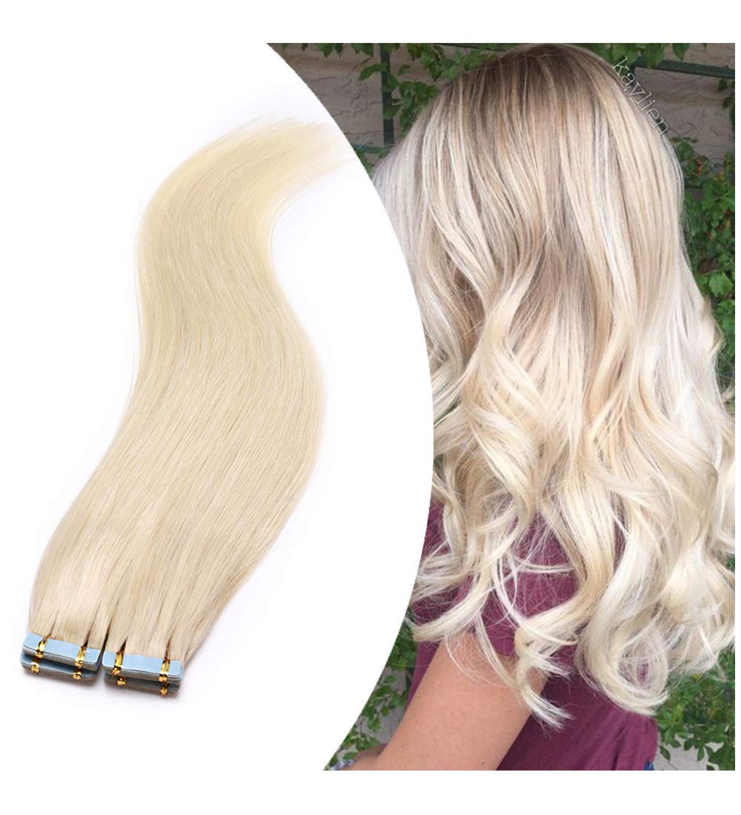 Elailite Real Hair Tape Extensions - 20 Pieces Remy 60g 40cm #70 Bleached White - Smooth Human Hair for Perfect Styles - Buy Online on GoSupps.com
