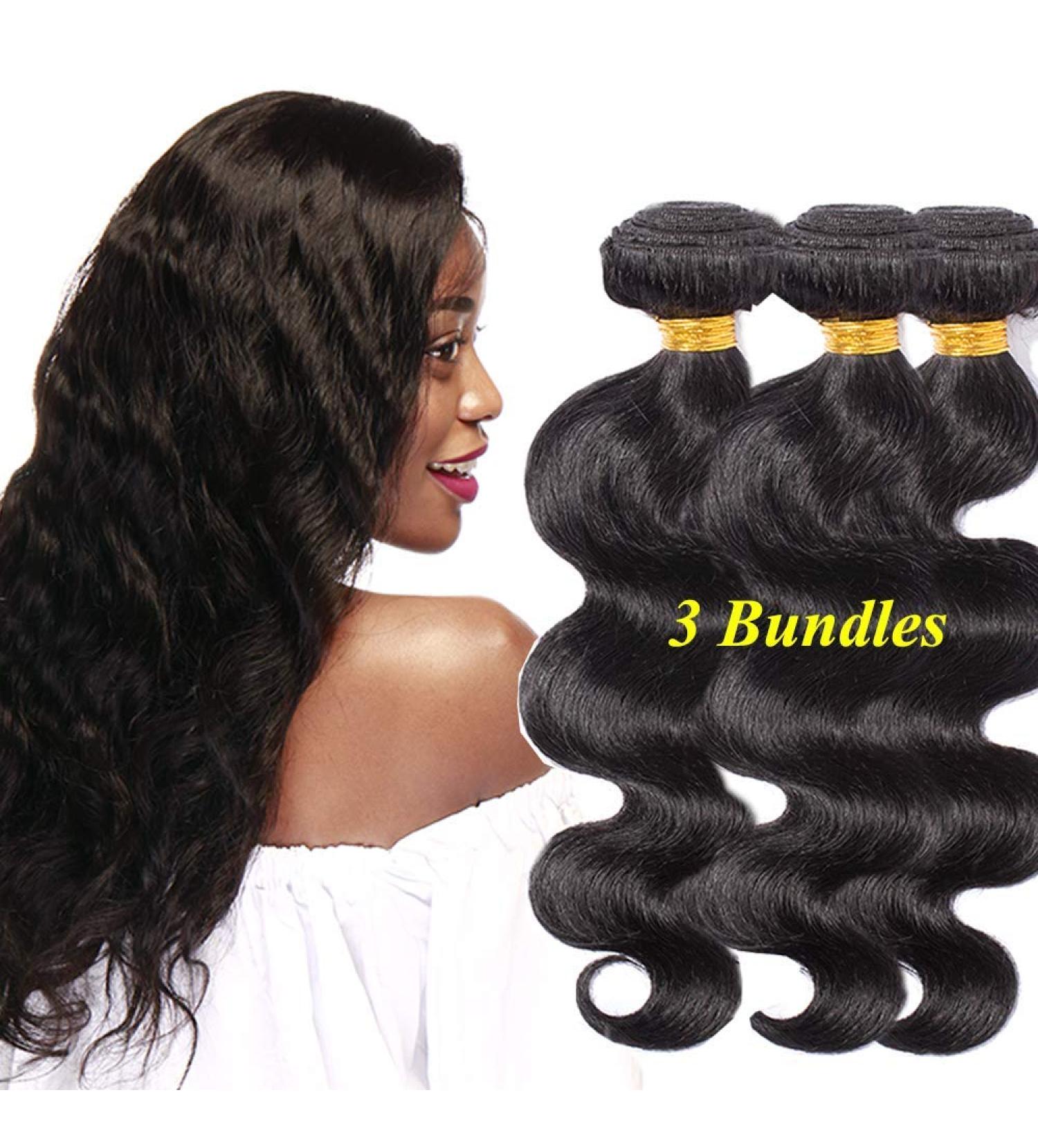 100% Unprocessed Brazilian Body Wave Hair Extensions - 22 Virgin Human Hair 3 Bundles - Natural Black - Buy Online on GoSupps.com