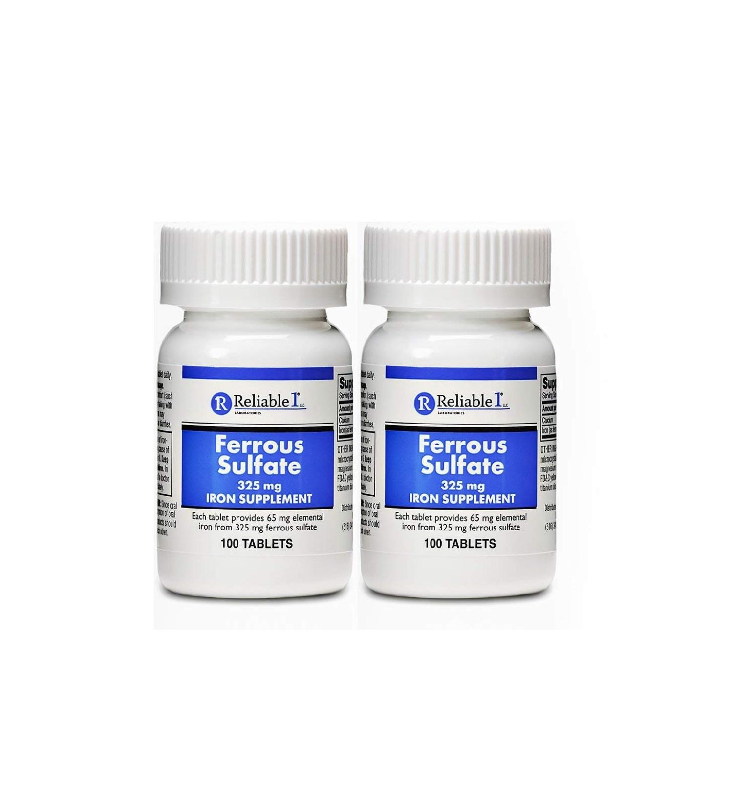 Reliable 1 Ferrous Sulfate 325mg Iron Supplement - 200 Iron Tablets, 2-Pack | High Strength Iron Pills for Better Health - Buy Online on GoSupps.com