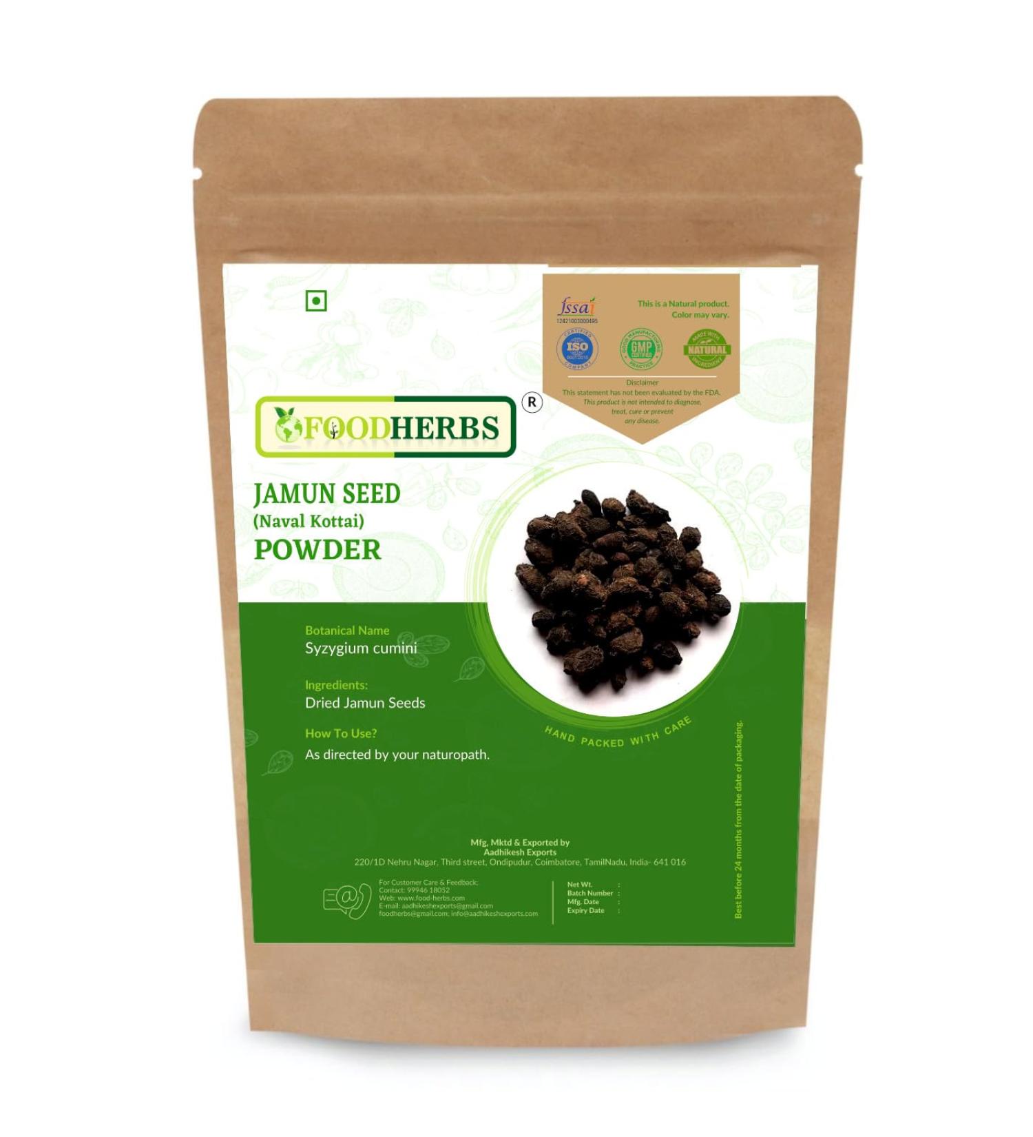 Foodherbs Jamun Seed Powder (200 GMS / 0.44 LBS) Syzygium Cumini/Naval Kottai - Buy Online on GoSupps.com