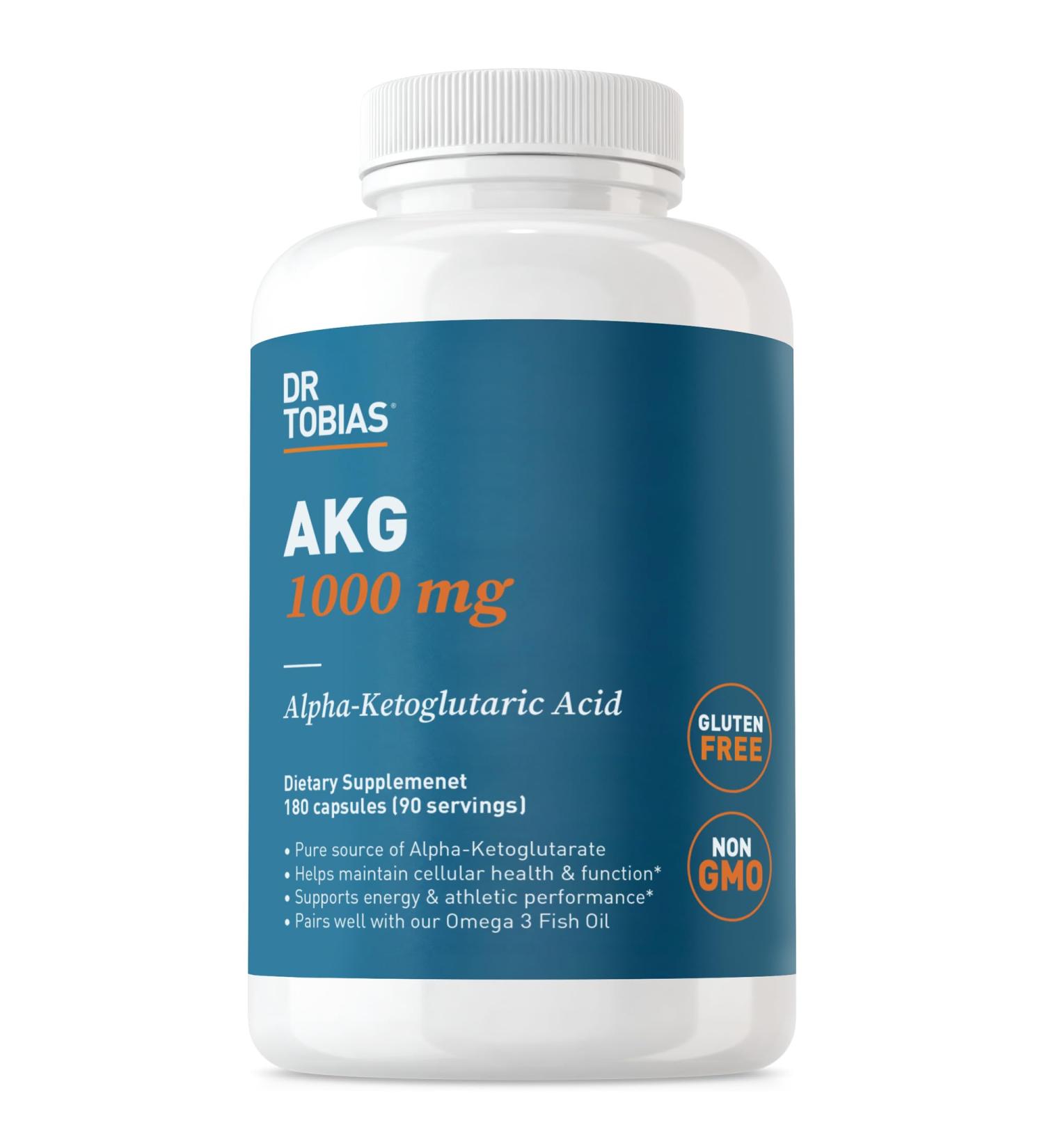 Dr. Tobias AKG Supplement 1000mg Per Serving Bioavailable Alpha Ketoglutaric Acid Supports Cellular Energy & Nitric Oxide Flow Vegan Gluten-Free Non-GMO 180 Capsules 90 Servings - Buy Online on GoSupps.com