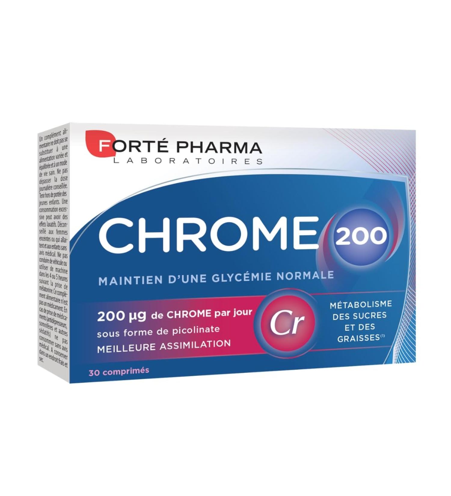 Fort Pharma - Chrome 200 - Slimming Food Supplement - Blood Glucose Supplement Reduce Snack and Sugar Craving Appetite Control - Optimal Assimilation - 30 Tablets - Buy Online on GoSupps.com