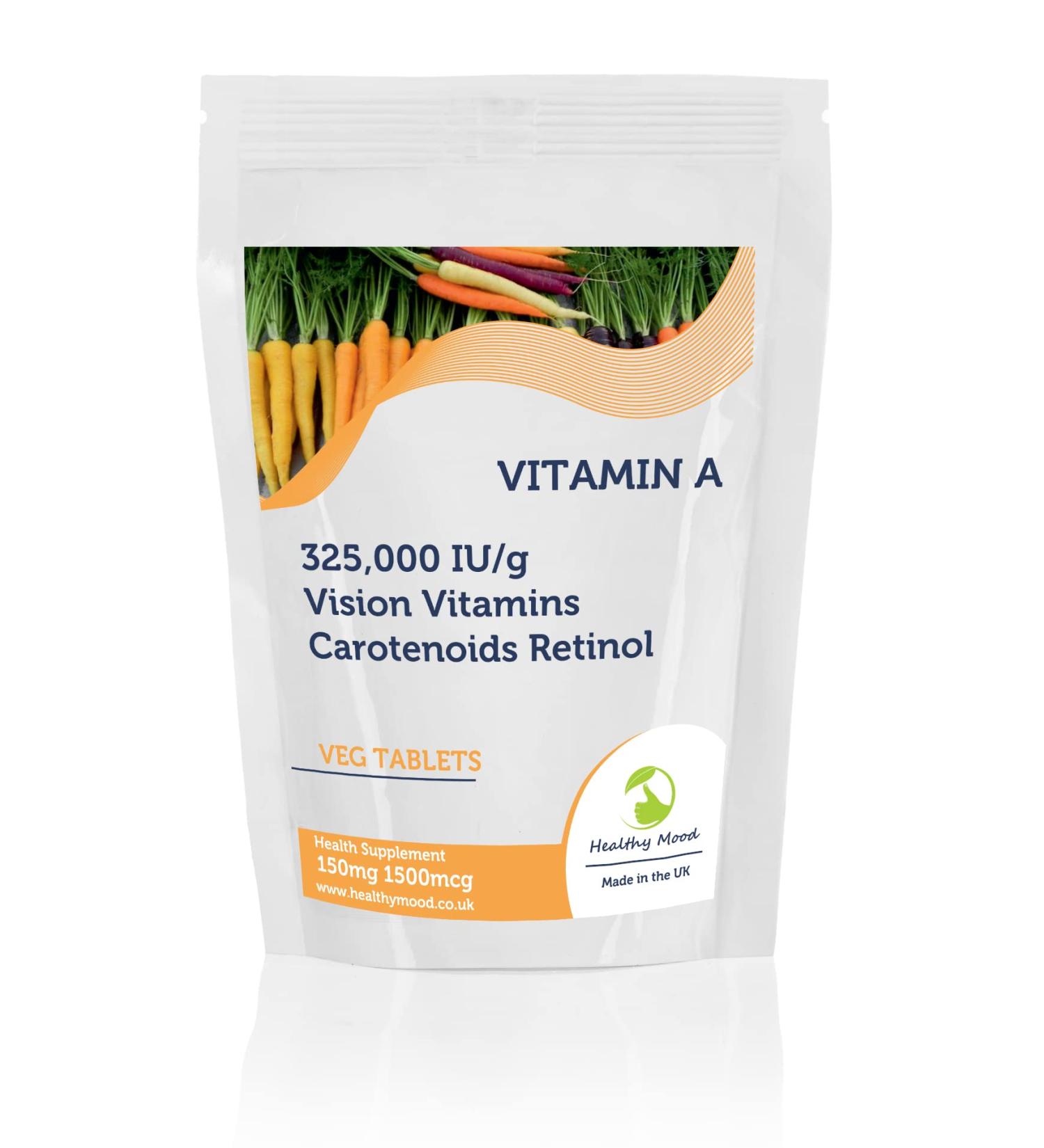 Vitamin A 150mg 1500mcg 325 000 IU/g x120 Tablets Pills Health Supplements Quality Nutrition Healthy Mood Quality Vision Vitamins Carotenoids Retinol - Buy Online on GoSupps.com