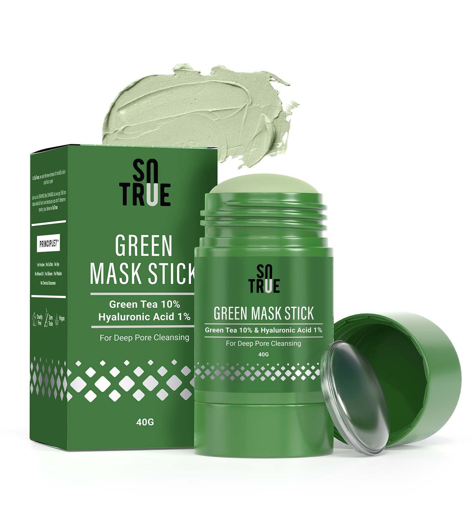 SOTRUE Green Tea Cleansing Mask Stick - Blackhead Removal Oil Control & Anti-Acne | Purifying Detox Mud Mask | Made in India - International Shipping Available - Buy Online on GoSupps.com