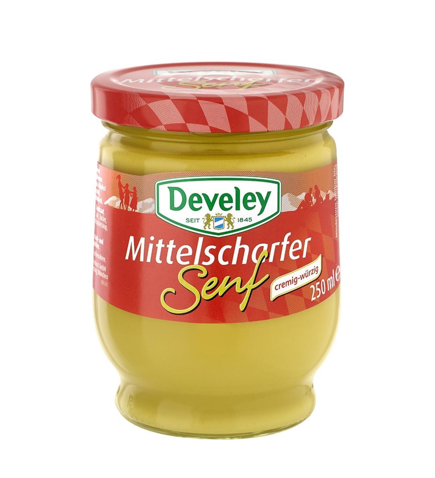 DEVELEY Medium Sharp Mustard in Branded Glass - Pack of 12 (12 x 268g)