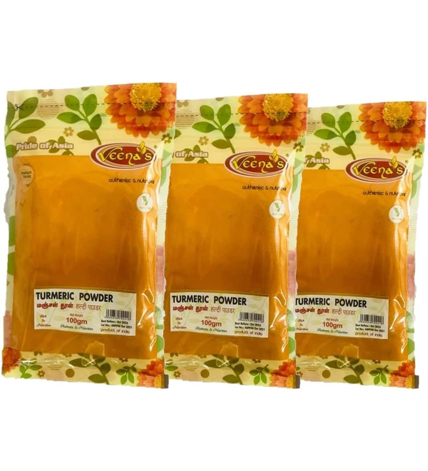Veenas Turmeric Powder | 100GM | Haldi Powder | Bright Yellow Colour | Indian turmeric powder | Turmeric Ground Powder | Indian Origin (Pack of 3) - Buy Online on GoSupps.com