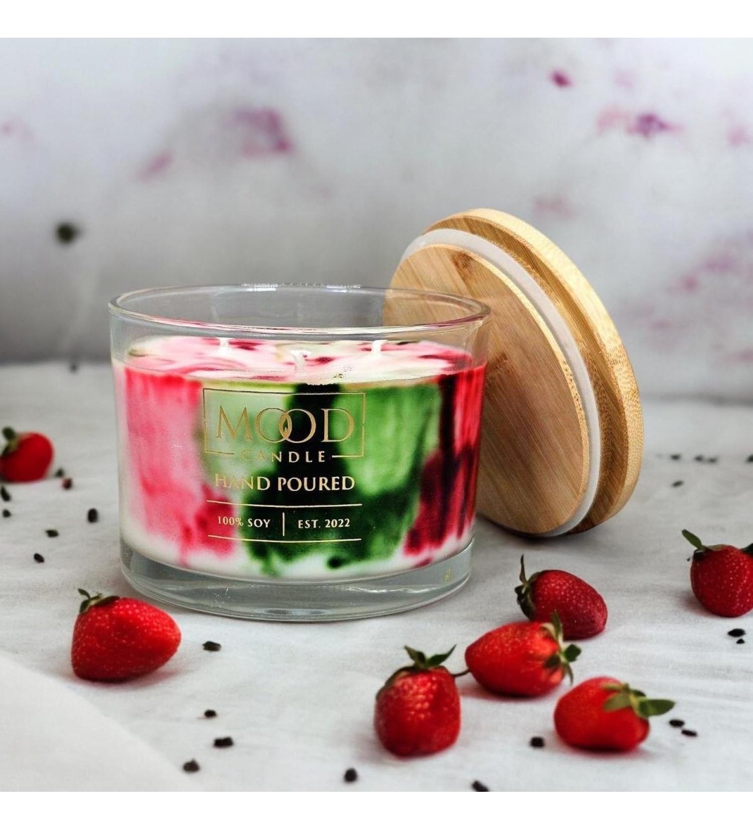 Soy Wax Candle 3-Wick 16 oz Long Burn Time Strawberry & Guava Scent - Mood Candle