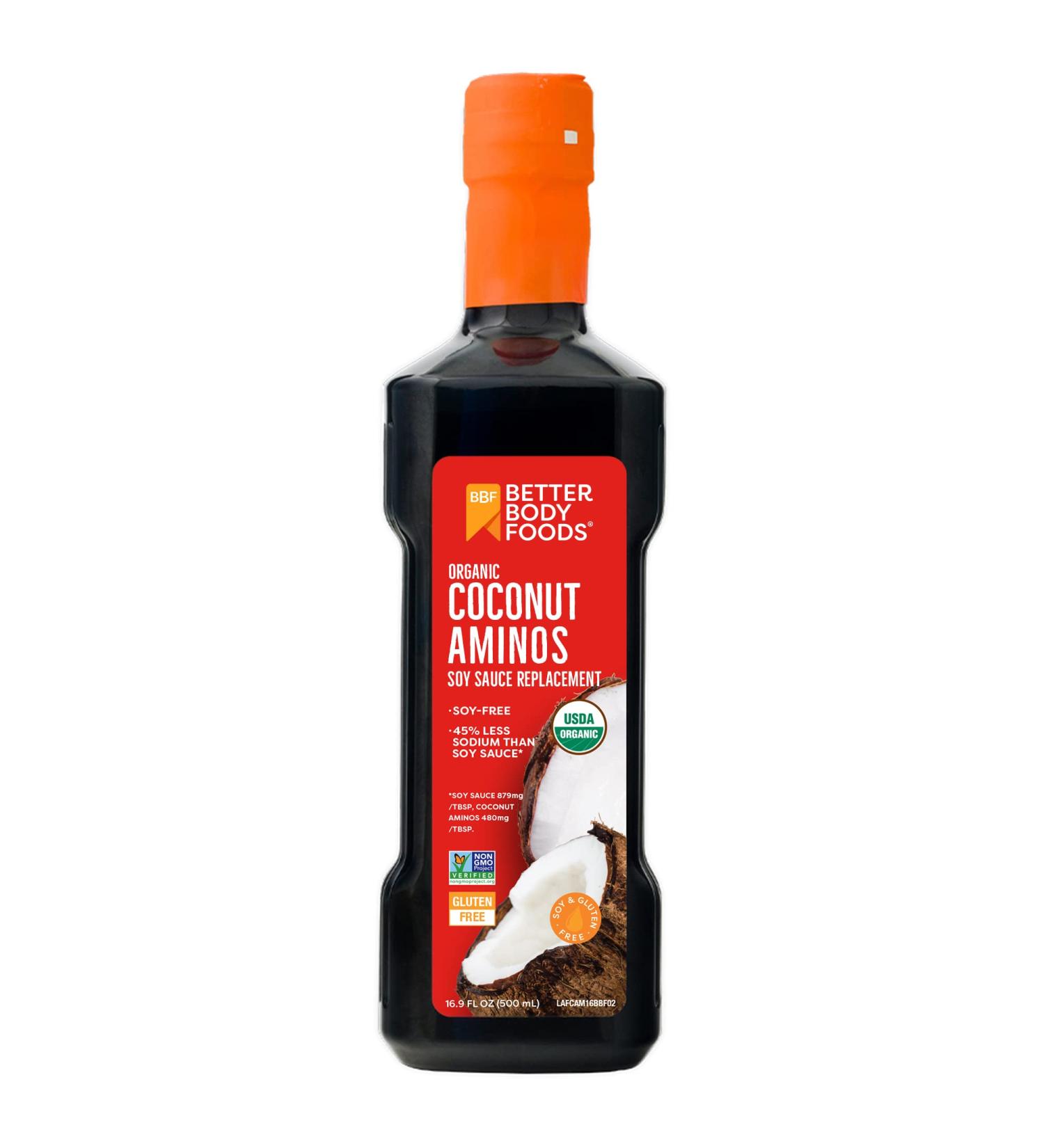 BetterBody Foods Organic Coconut Aminos 16.9 oz - Gluten Free, Soy Free, Non-GMO, Kosher - Buy Online on GoSupps.com