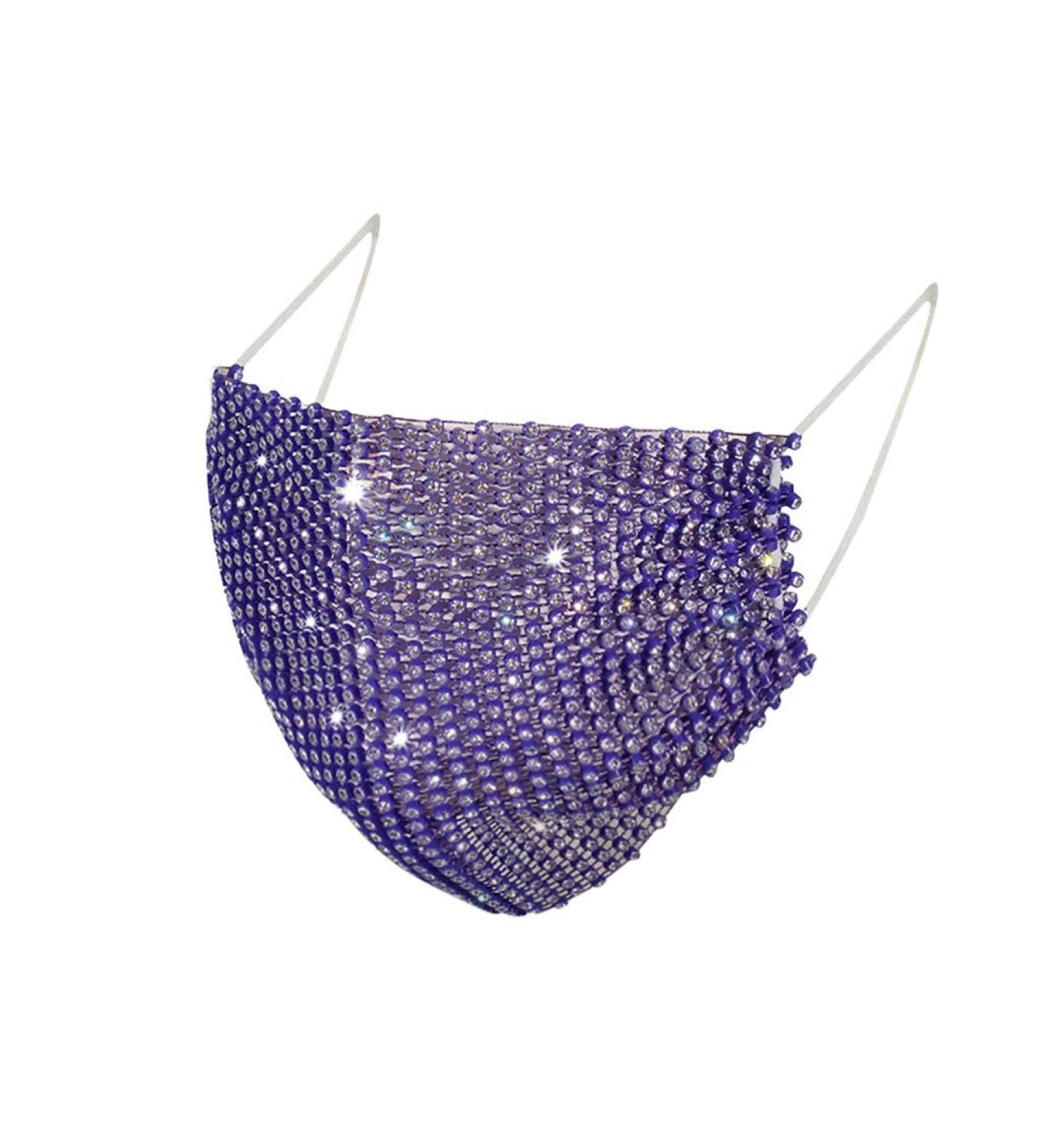 Lieikic women mouth protection crystals glitter elegant washable reusable breathable mouth and nose protection cover neckercheck for Halloween evening party (B-Lila)