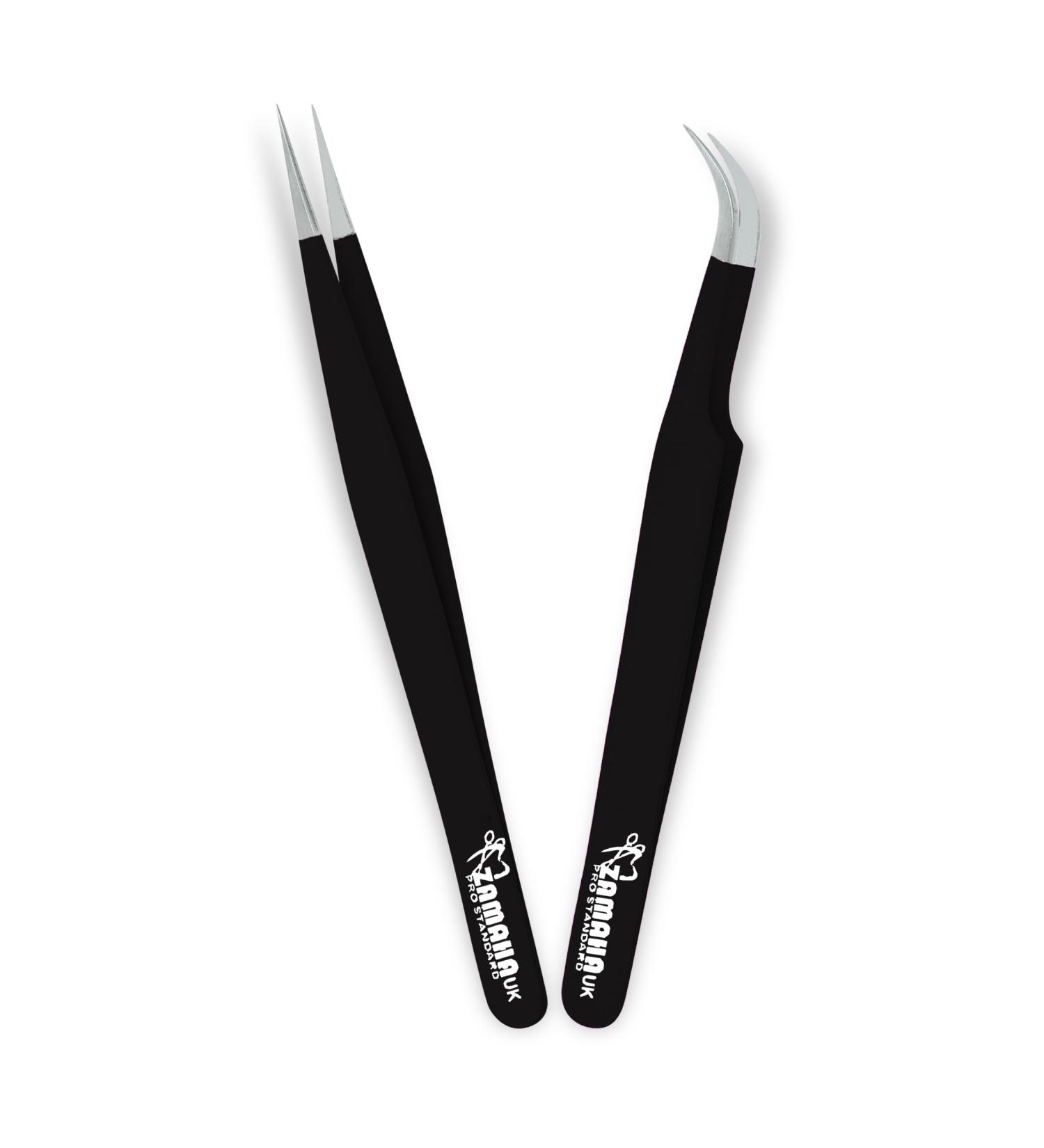 ZAMAHA UK Boot Shape Curved Volume Tweezers - Japanese Stainless Steel - Precision Angled Tip for 3D 4D 6D Lash Extensions (Black) - Buy Online on GoSupps.com