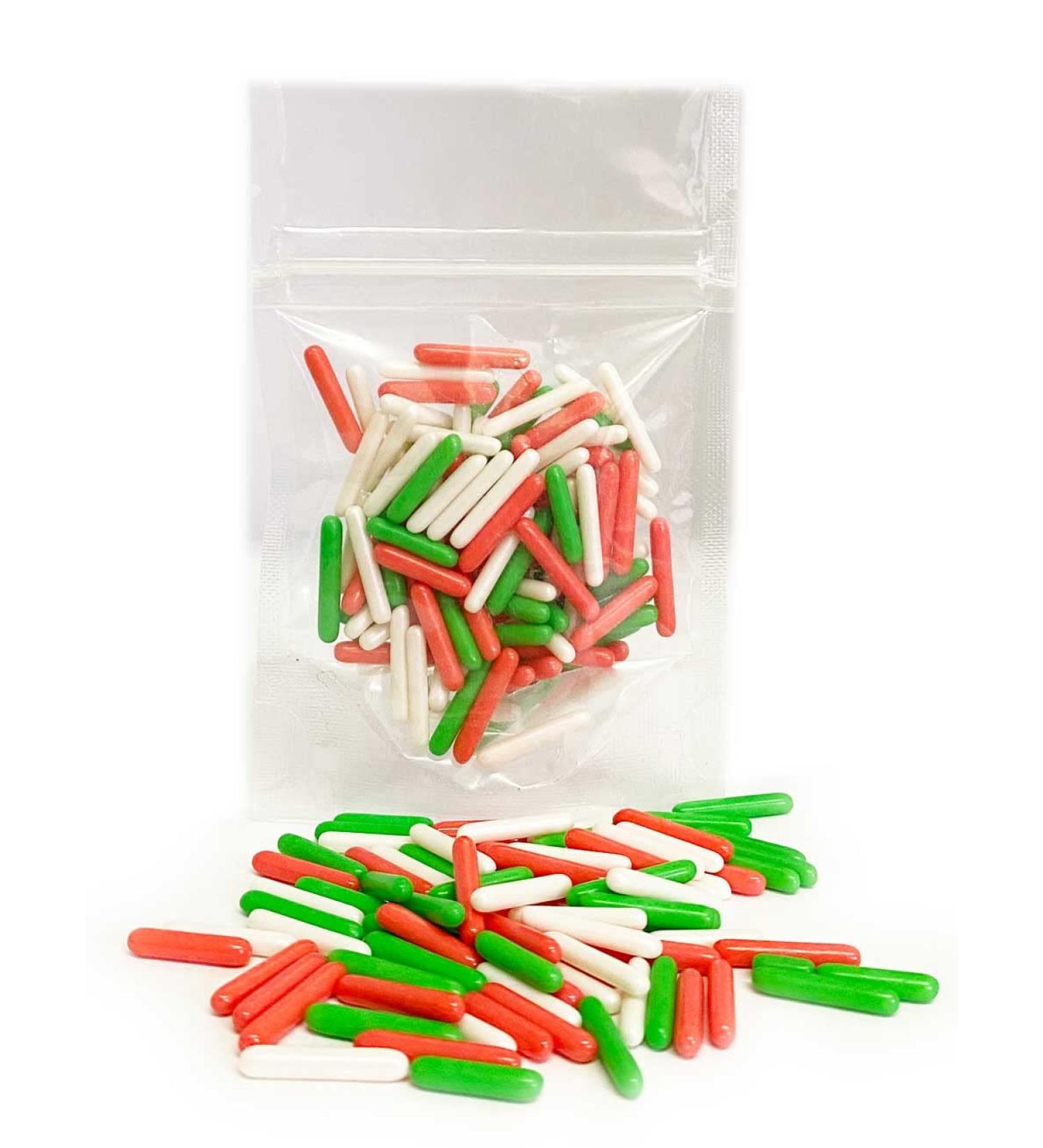 A Pinch Of...- Christmas Macaroni Rods -25g. Red White and Green perfect Christmas sprinkles for your festive cakes and bakes. A real showstopper. Just enough for a single bake. - Buy Online on GoSupps.com