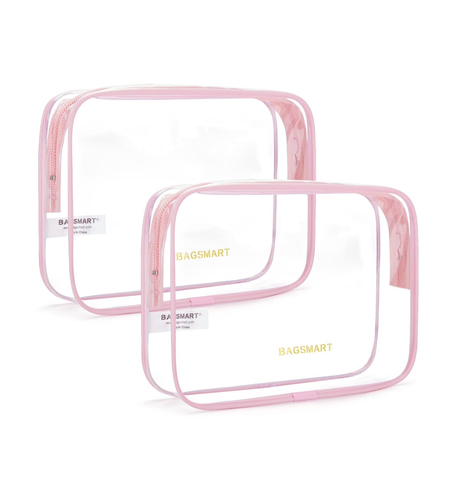 BAGSMART Clear Toiletry Bag 2 Pack - TSA Approved Quart Size Travel Accessories for Women (Pink-2pcs) - Buy Online on GoSupps.com