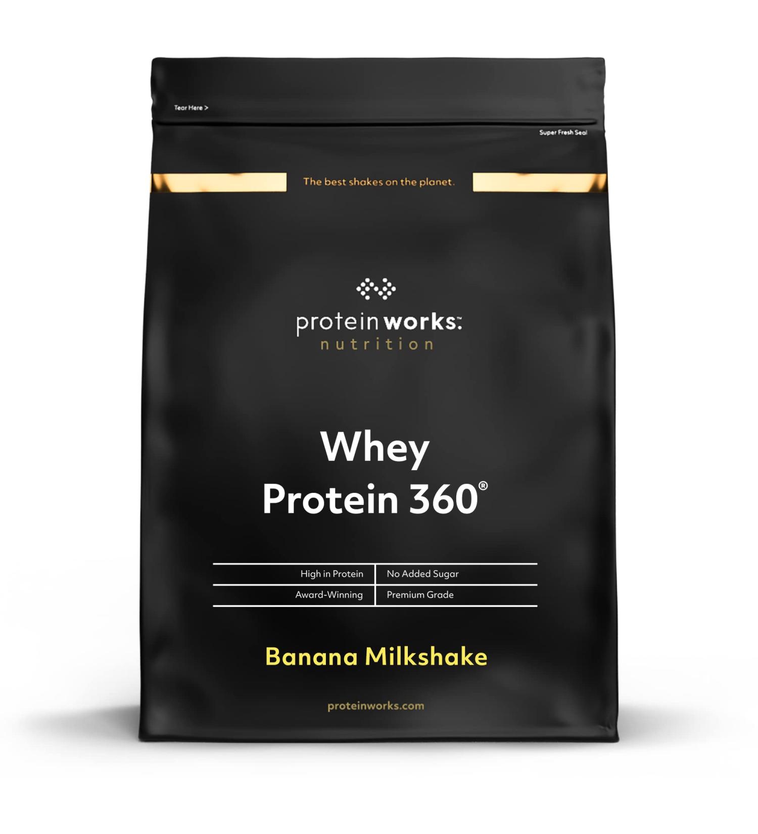 Buy Protein Works Whey Protein 360 - 1.2kg Banana Milkshake | 40 Servings | Enhanced with Vitamins | Premium Whey Protein Powder - Buy Online on GoSupps.com