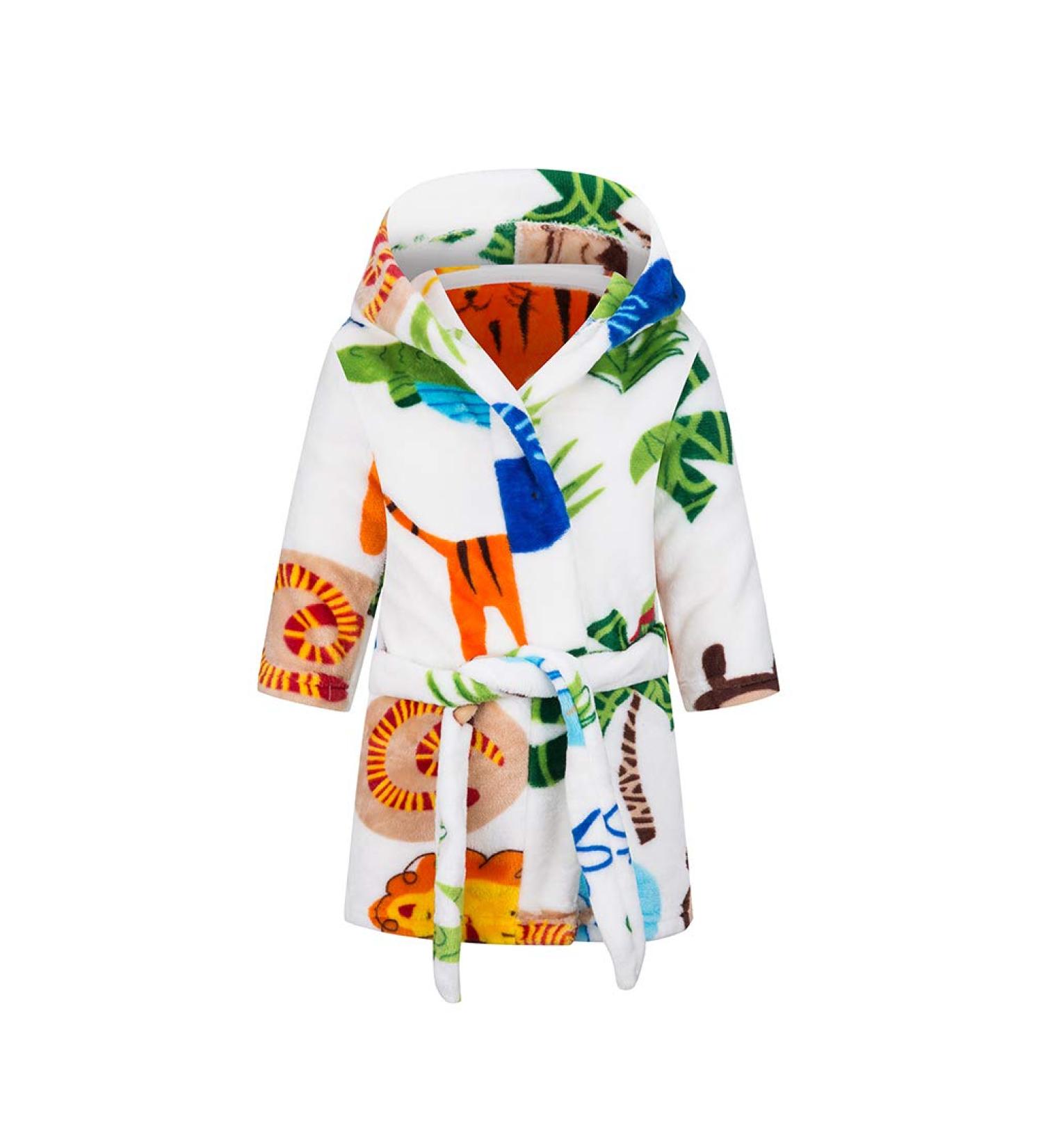 XINNE Soft Bathrobe for Boys & Girls - Cute Zoo Pattern Toddler Flannel Hoodie Pajamas Sleepwear 120/5T - Buy Online on GoSupps.com