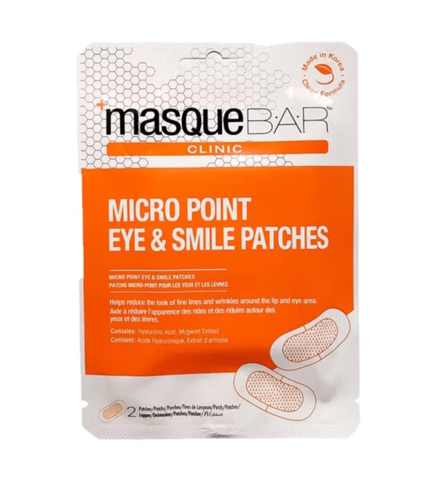 masque BAR Lot de 2 patchs anti-rides pour yeux et sourires micro-points pour ridules Formule cor enne nettoyante avec acide hyaluronique