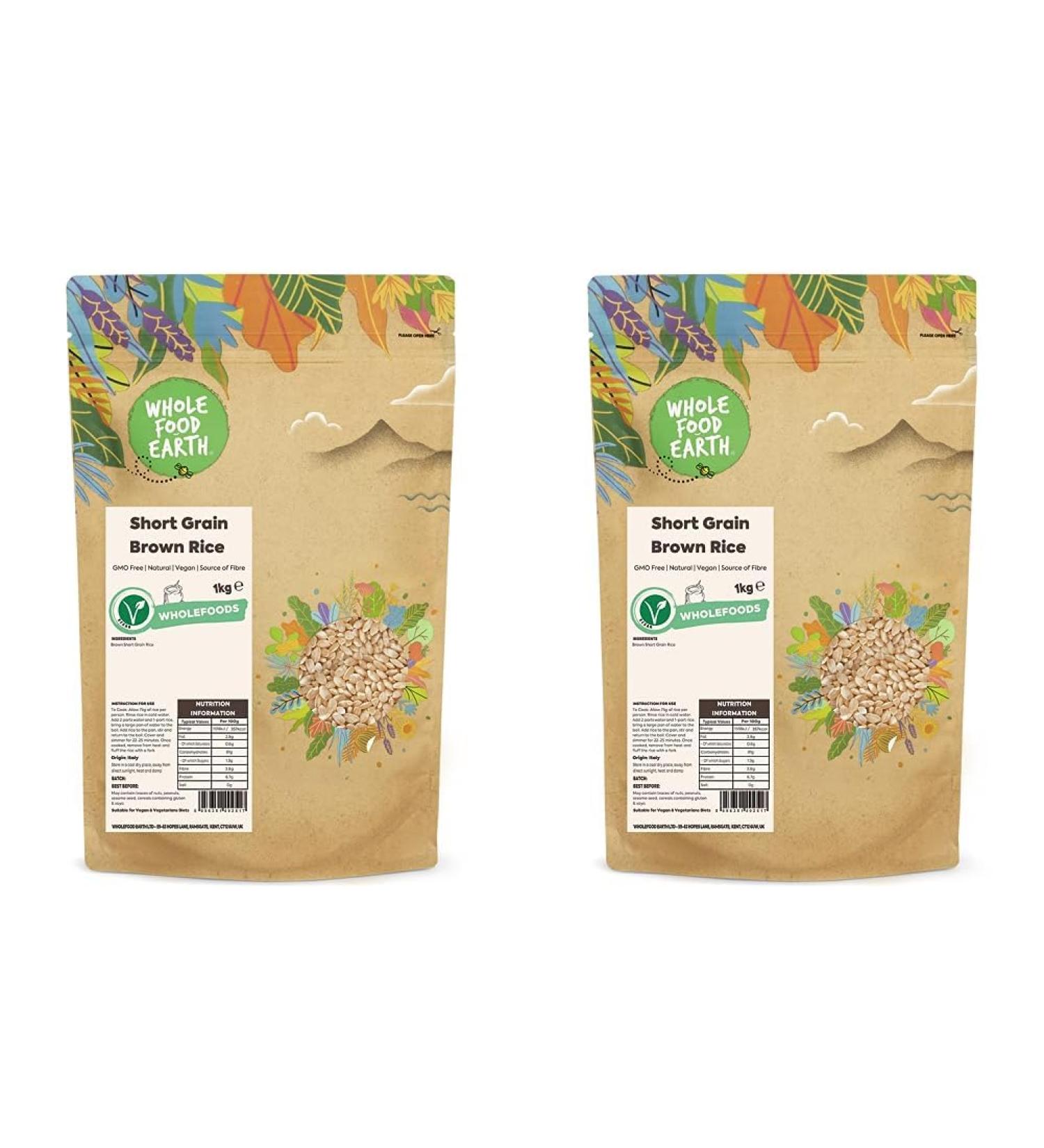 Wholefood Earth - Short Grain Brown Rice 1 kg | GMO Free | Natural | Vegan | Source of Fibre (Pack of 2) 1kg (Pack of 2) - Buy Online on GoSupps.com