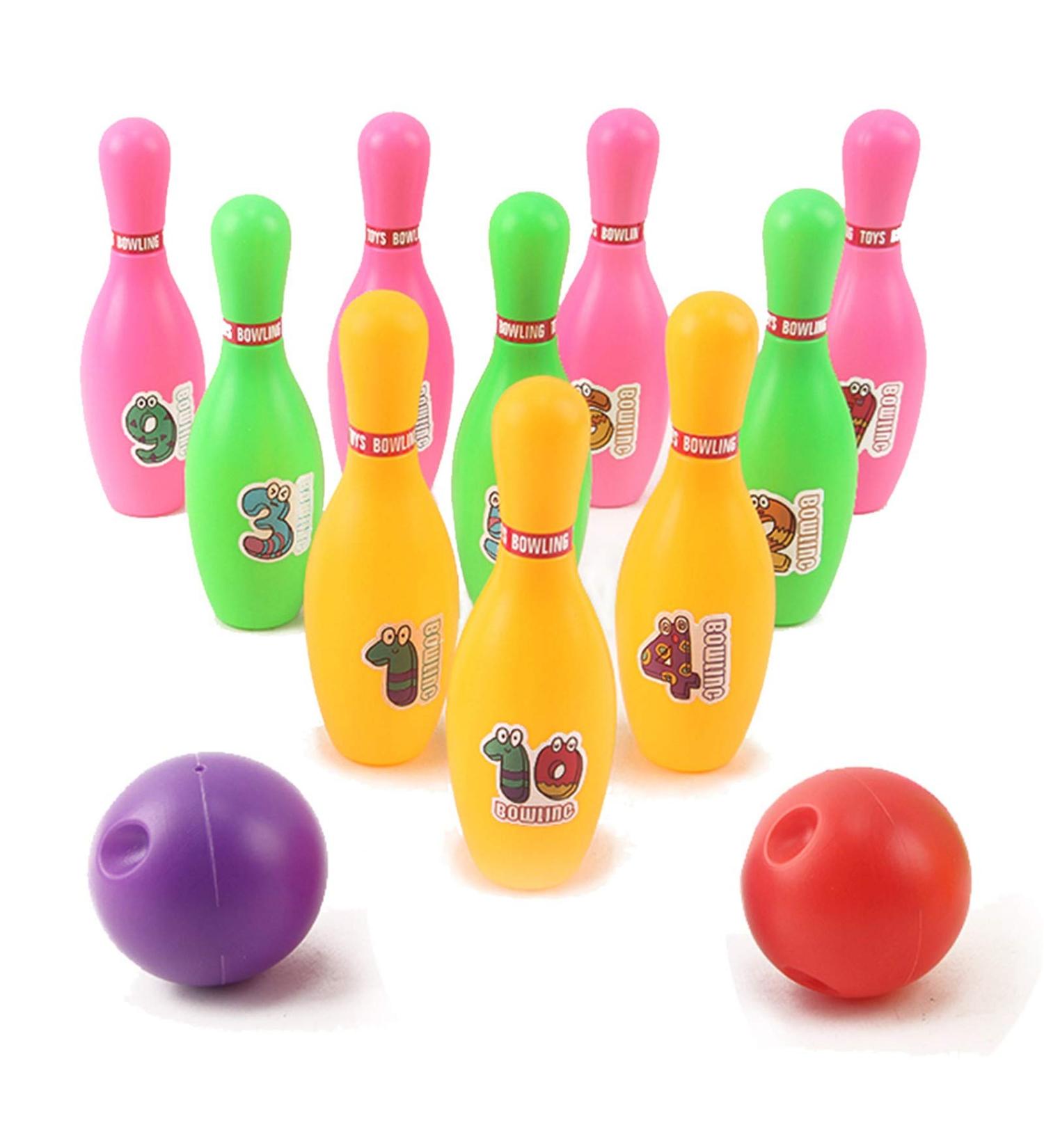 Vokodo 12-Piece Deluxe Toy Bowling Play Set with 10 Pins, 2 Balls, Carrying Case - Educational Indoor Sport Game for Toddlers - Buy Online on GoSupps.com