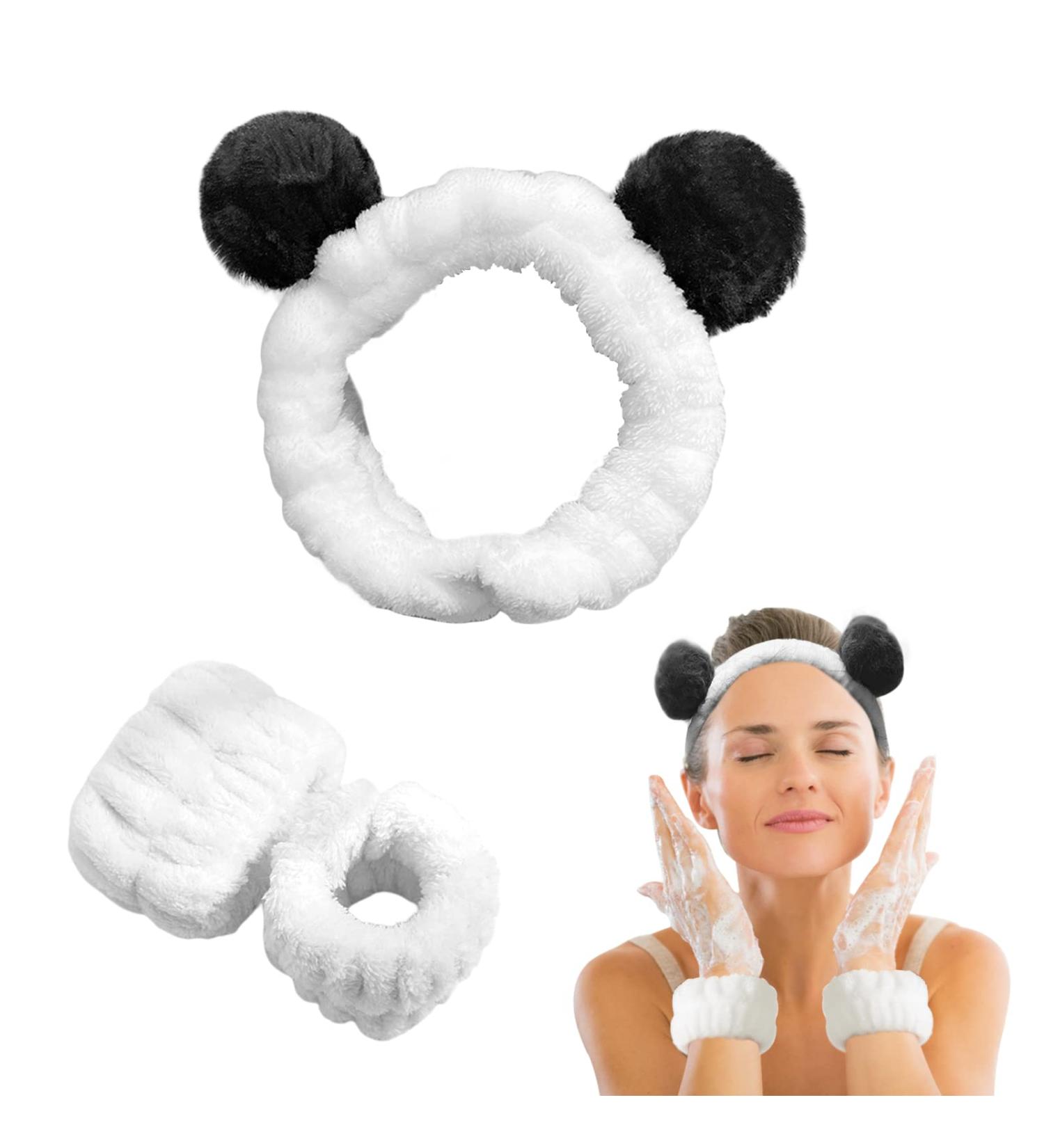 Panda Spa Headband and Wristband Set - Soft Coral Fleece with Bear Ears | Ideal for Face Washing and Spa Experience - Women and Girls - Buy Online on GoSupps.com