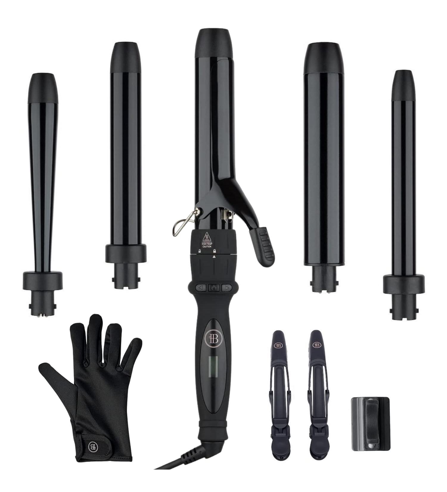Bombay Hair Curling Wand Set - 5 in 1 Professional Tourmaline Curling Iron Kit with Heat Resistant Glove & Temperature Control | Perfect for Salon-Quality Curls - Buy Online on GoSupps.com
