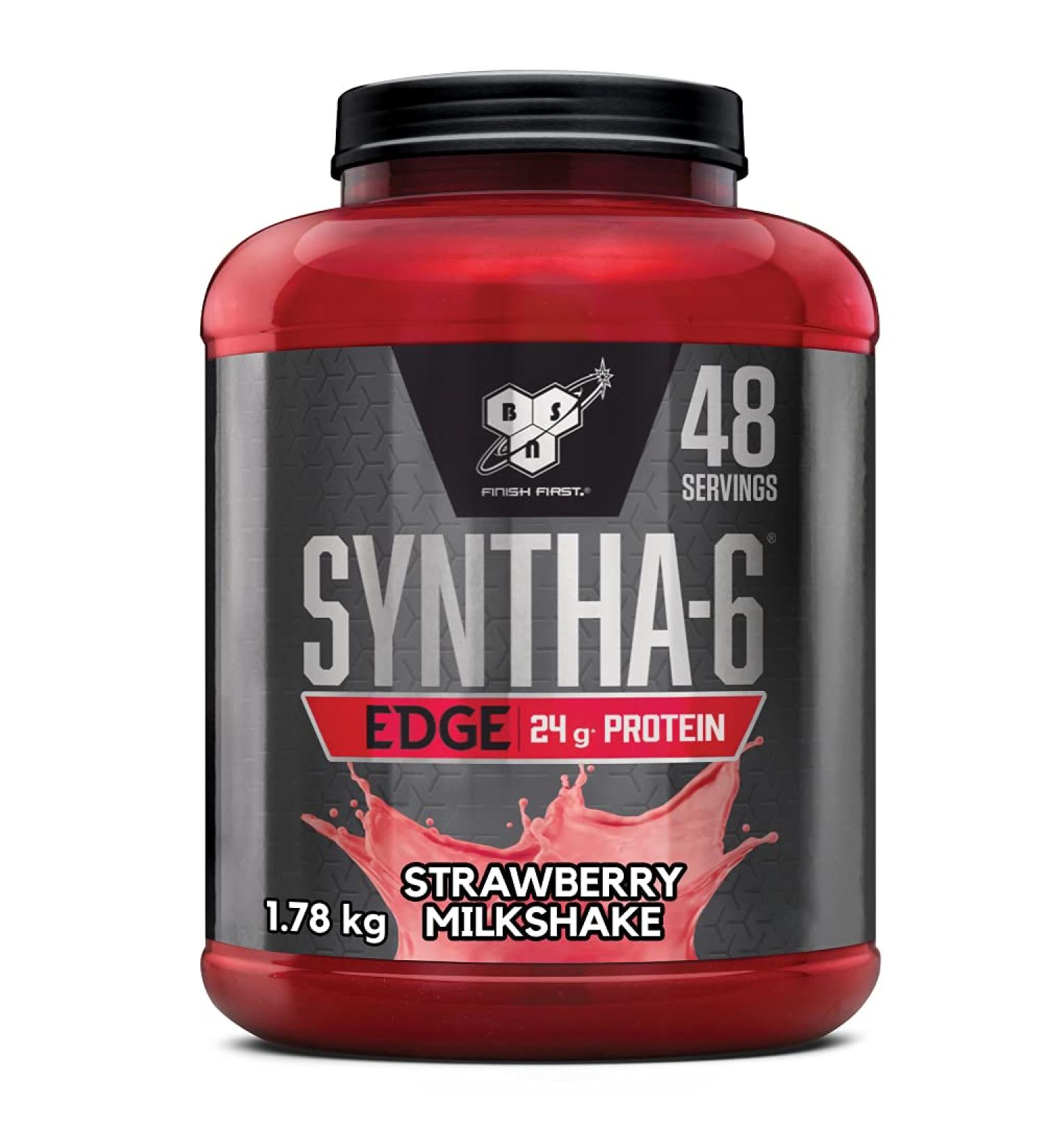 BSN Syntha 6 Edge Protein Powder - Low-Carb & Low-Sugar Whey Shake Strawberry Milkshake Flavor 48 Servings Muscle Gain Supplement 1.87 kg - International Shipping Available - Buy Online on GoSupps.com