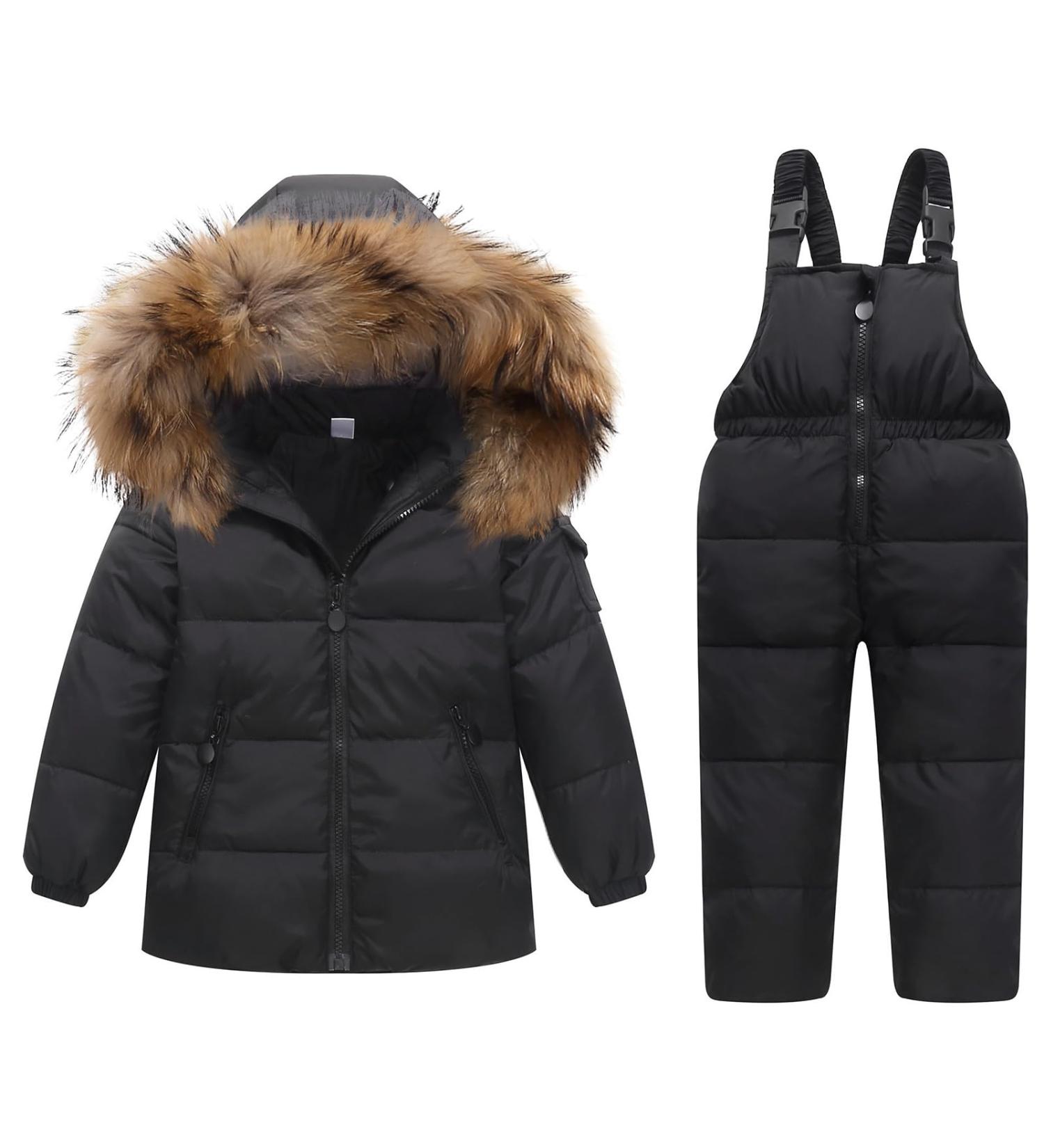 Kids Winter Puffer Jacket & Snow Bib Pants Ski Suit Set - Black, 4-5 Years - Buy Online on GoSupps.com