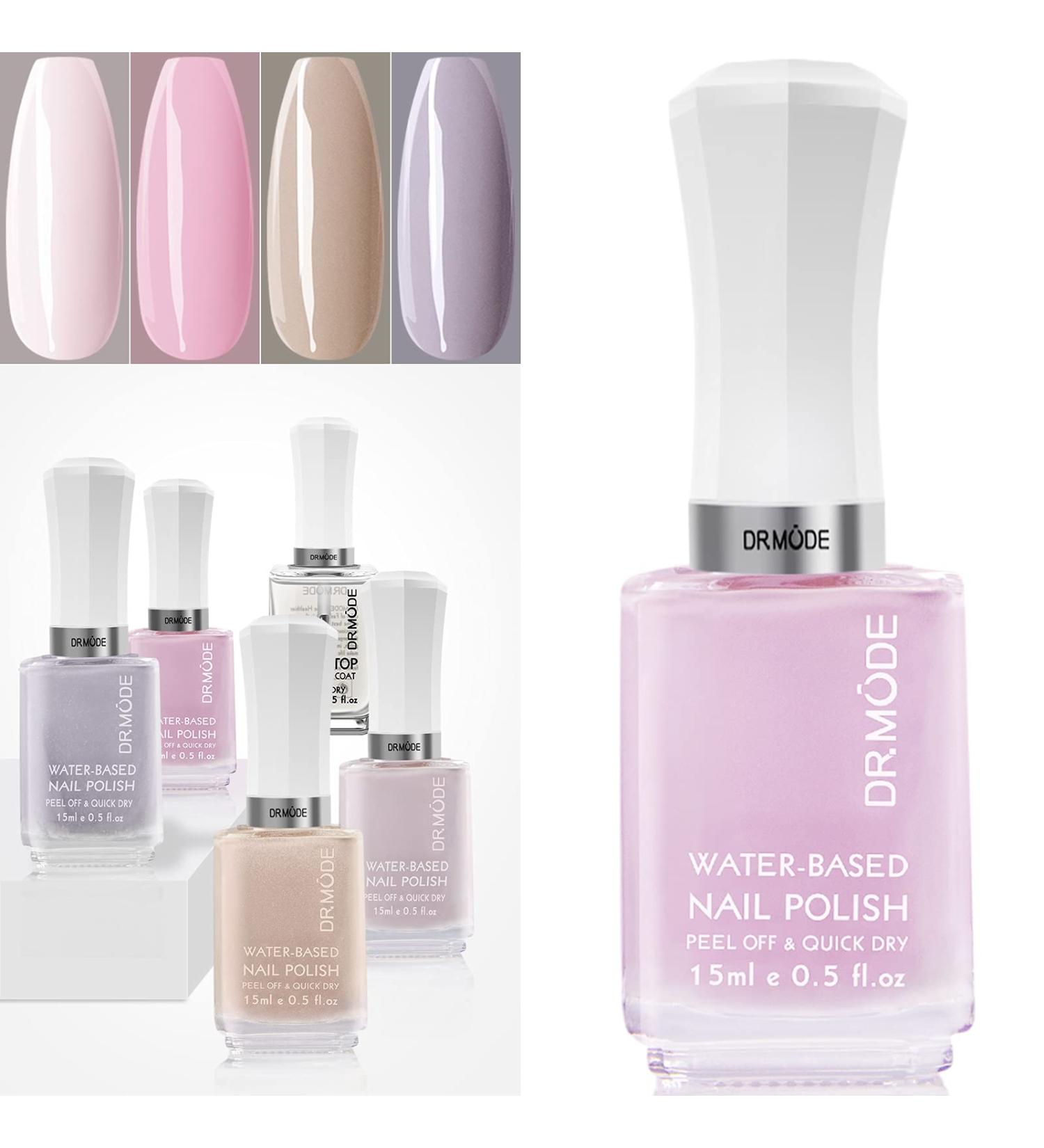 Non Toxic Peel Off Nail Polish Set - Quick Dry Water-Based Lacquer for Women & Kids - 4 Colors with Base Coat & Top Coat - 5 Bottles 0.5 fl oz - Buy Online on GoSupps.com