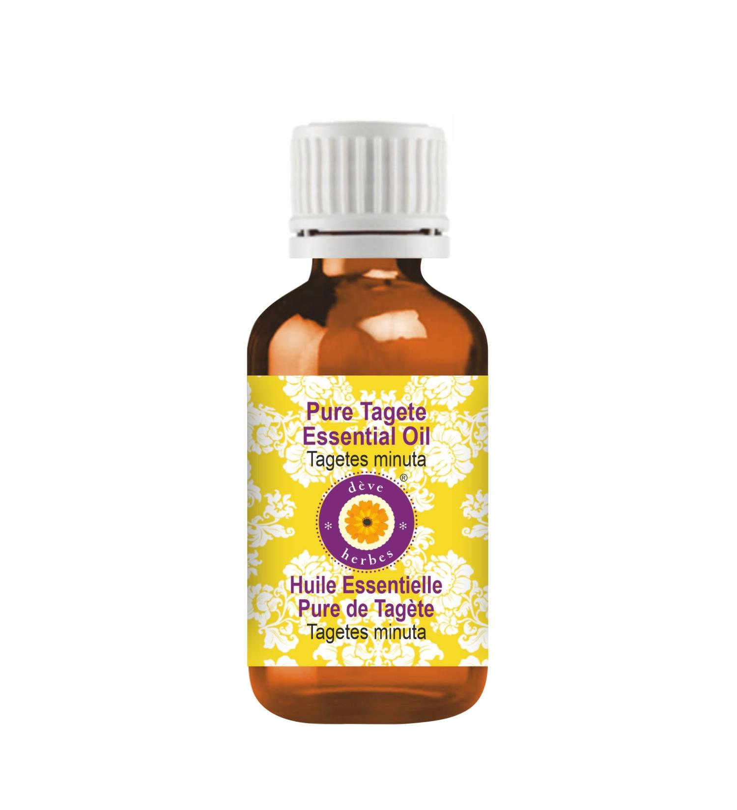 Deve Herbes Pure Tagete Essential Oil (Tagetes minuta) Steam Distilled 10ml (0.33 oz) - Buy Online on GoSupps.com