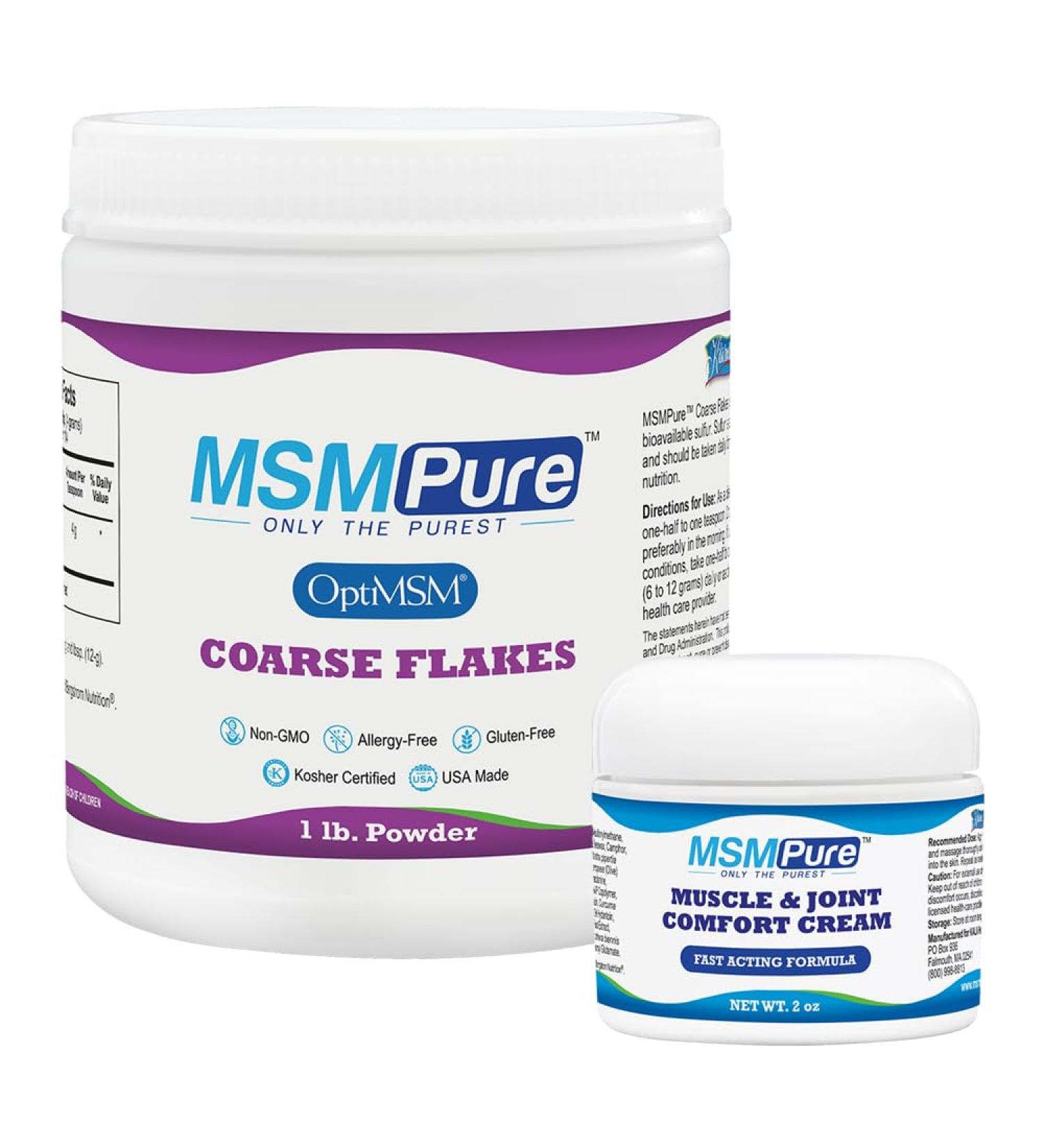 KALA HEALTH MSMPure Coarse Flakes 1lb and Muscle & Joint Cream 2oz Bundle - Buy Online on GoSupps.com
