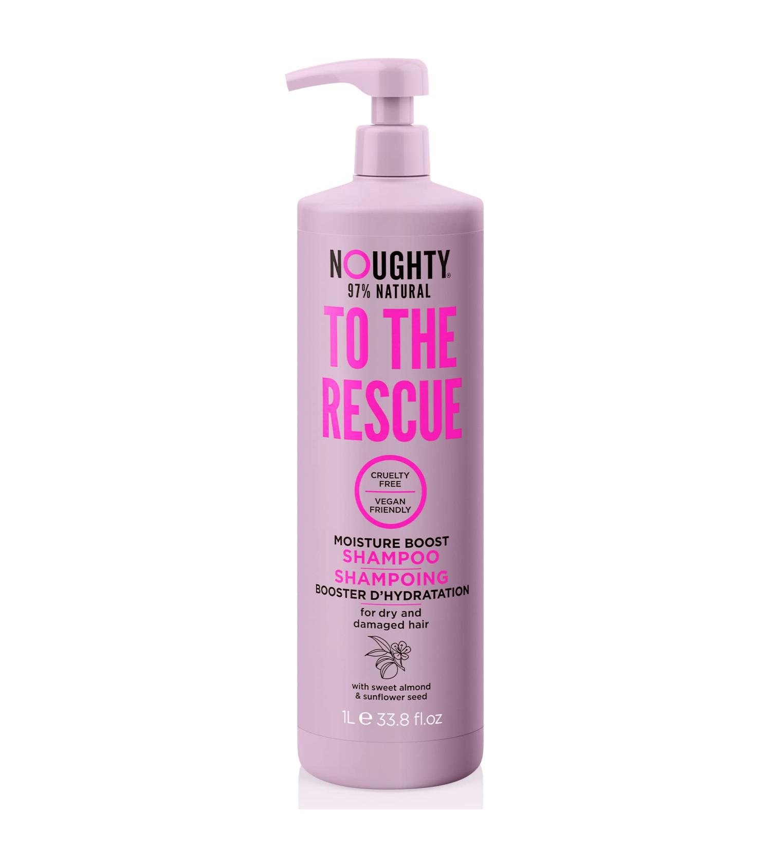 Noughty 97% Natural To The Rescue Moisture Boost Shampoo - Sulphate Free Vegan Haircare with Sweet Almond & Sunflower Seed - 1L Gently Cleanse & Replenish Moisture - Buy Online on GoSupps.com