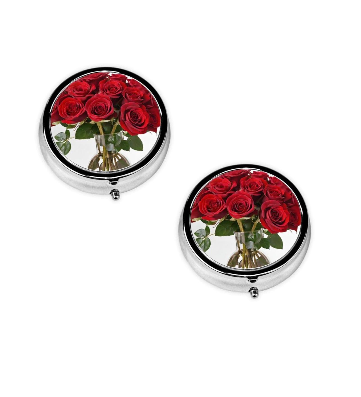 Rose Printed Mini Round Pill Box - 3 Compartment Travel Pill Organizer for Home & Office - Buy Online on GoSupps.com