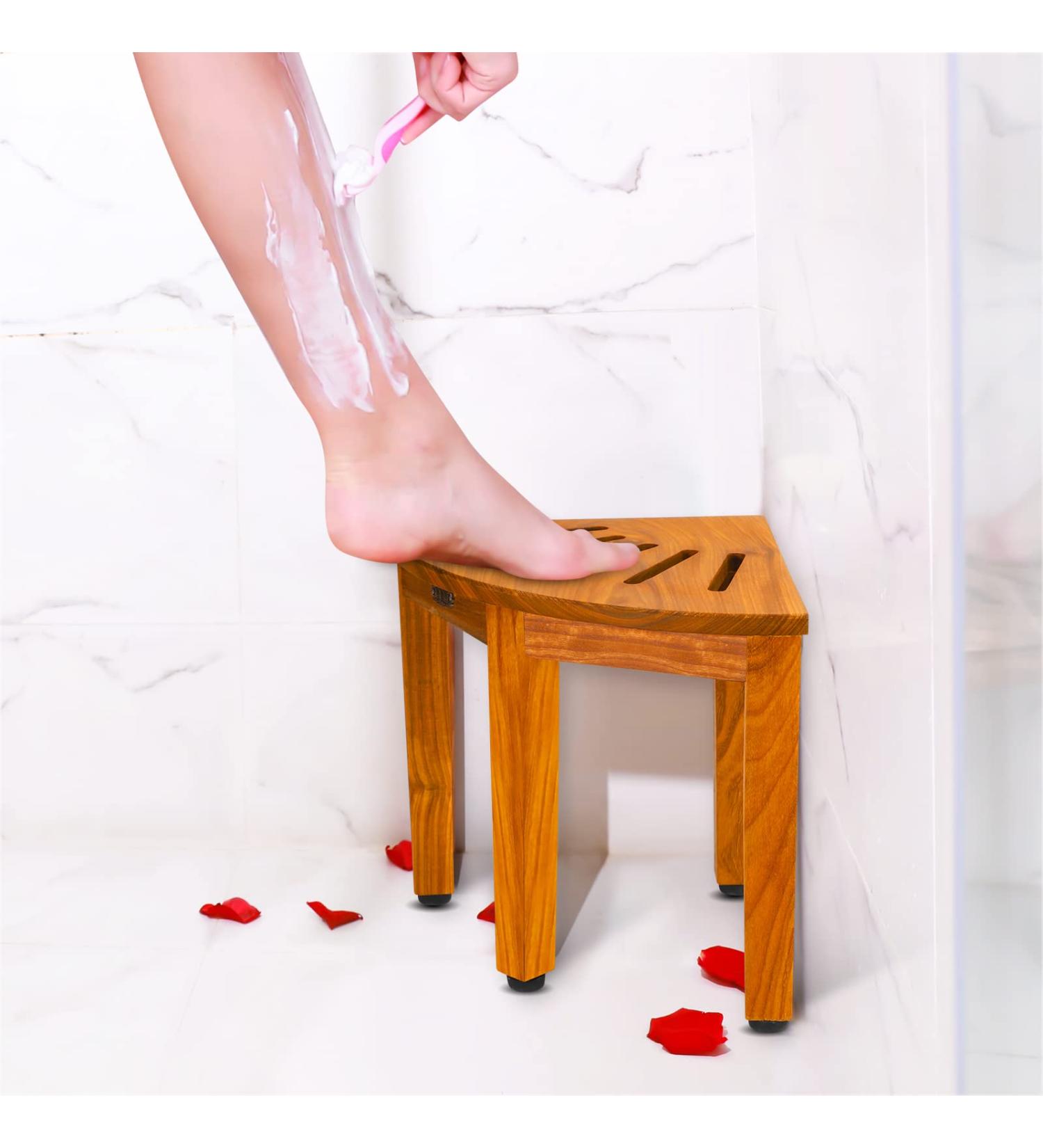 Teak Shower Foot Rest Stool Bench Ideal for Small Shower Spaces