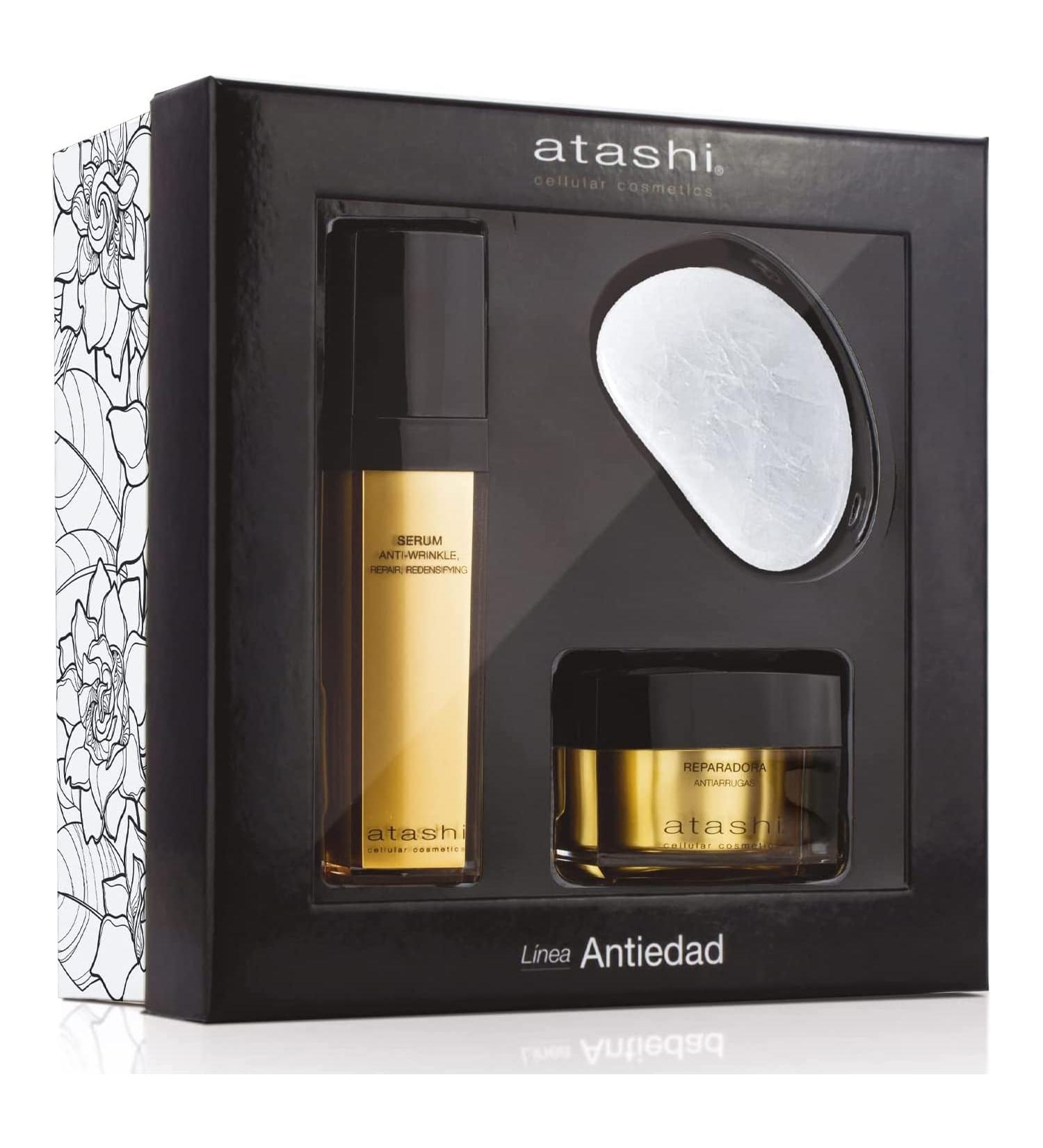 Atashi | Youth Ritual on your Skin | Anti-Wrinkle Redensifying Serum + Anti-Aging Repair Cream + Jade Stone | Fights Deep Wrinkles | With Retinol and Spilanthol50 | 50 ml + 50 ml - Buy Online on GoSupps.com