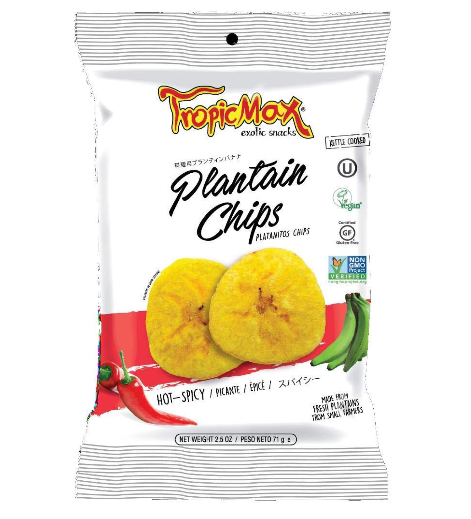 TropicMax Tropicmax Plantain Chips - Banana Chips High in Potassium Vitamin A C B6 & Fiber Paleo Snack Hot Flavoured Chips for Kids & Adults 2.5 oz - Pack of 24 - Buy Online on GoSupps.com