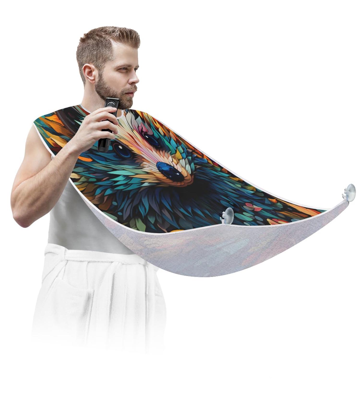 Colorful Hedgehog Beard Bib Apron | Beard Hair Catcher for Men | Perfect Father's Day & Christmas Gift for Dad & Husband - Buy Online on GoSupps.com