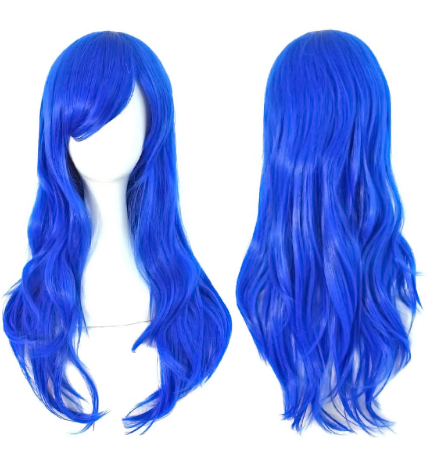 Colorfulpanda 28inch 70cm Long Azure Curly Full Wavy Hair Wig Anime Cosplay Halloween Costume Party Synthetic Wigs for Women Bright Blue Light Blue