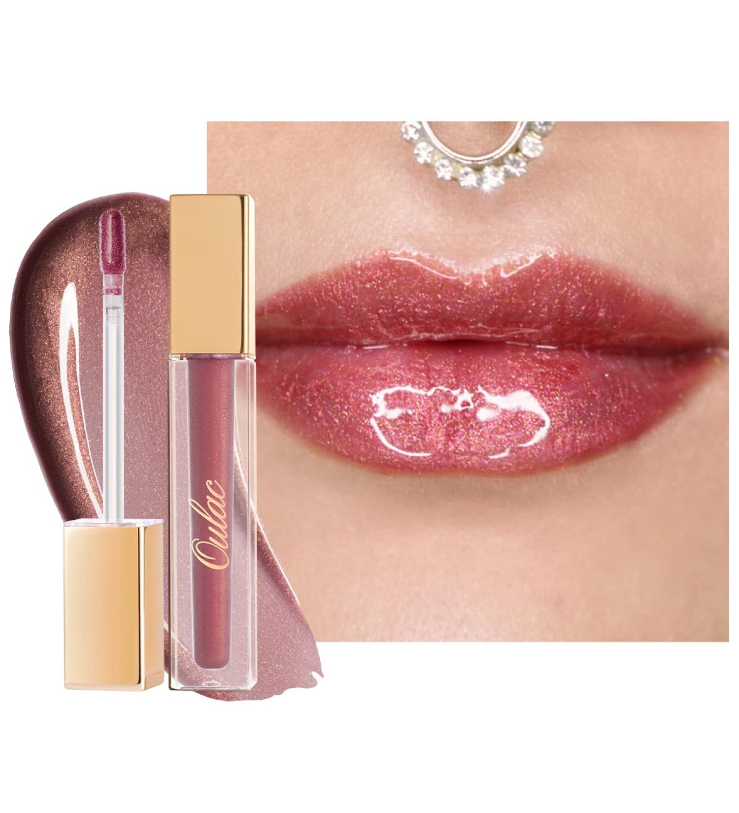 Oulac Clear Glitter Lip Plumper Gloss | Mirror Finish | Moisturizing & Reduce Fine Lines | Non Sticky Lip Gloss for Girls Women | 4.5ml/0.15fl.oz Mauve Pink - Glamorize (C08) - Buy Online on GoSupps.com