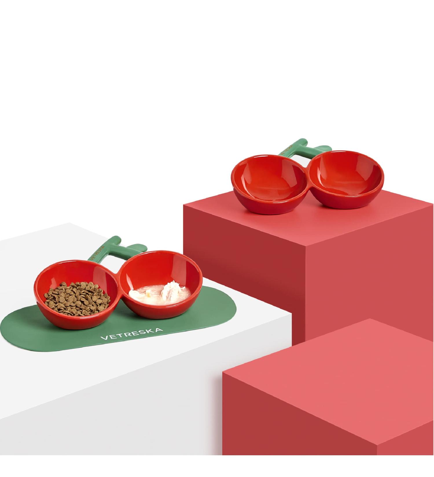 VETRESKA Non Slip Ceramic Cat Food Bowl | Tilted Feeding Bowls for Cats | Anti Vomiting Design | Wide Shallow Dish for Dogs and Puppies | Cherry - Buy Online on GoSupps.com