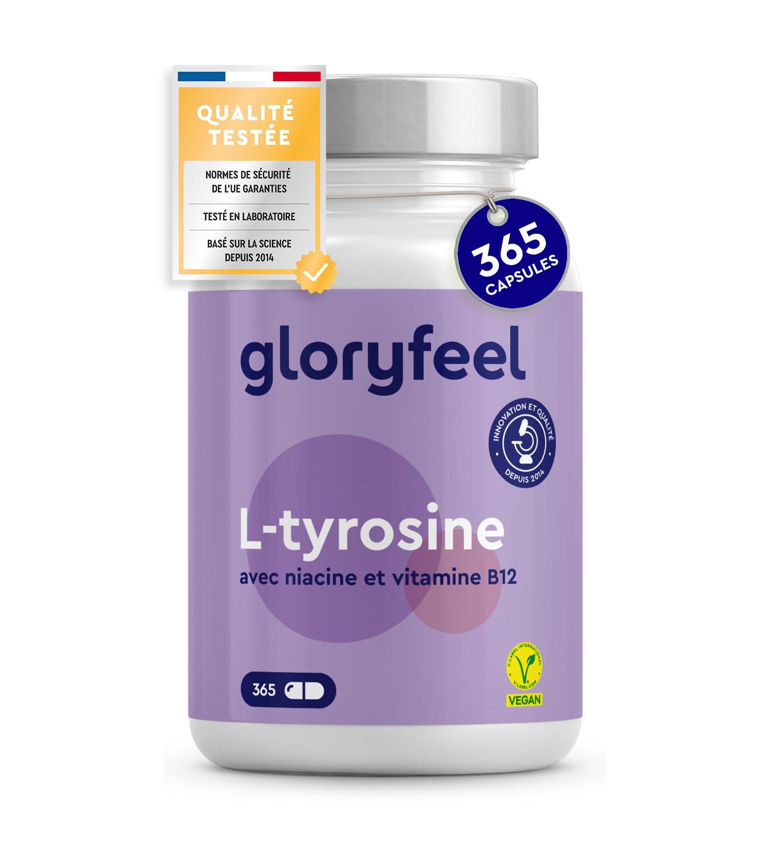 Vegan L-Tyrosine with Niacin and Vitamin B12 (365 Capsules) High Dosed to 1000 mg and Pure Against Fatigue and Regulates Hormonal Activity* No Additives Laboratory Tested - Buy Online on GoSupps.com
