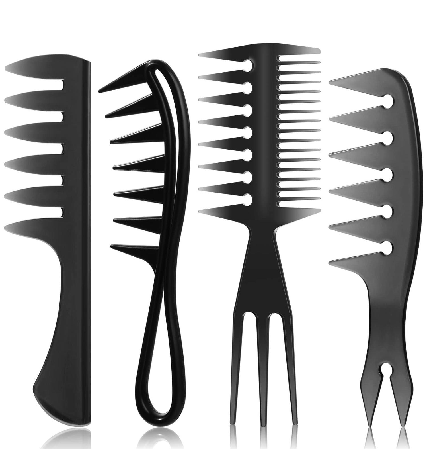 4 Pcs Hair Comb Styling Set - Double Side Tail Combs & Afro Pick for Men, Women, and Hairstylists - Wide Tooth Comb for Beard - African American Accessories - Black - Buy Online on GoSupps.com