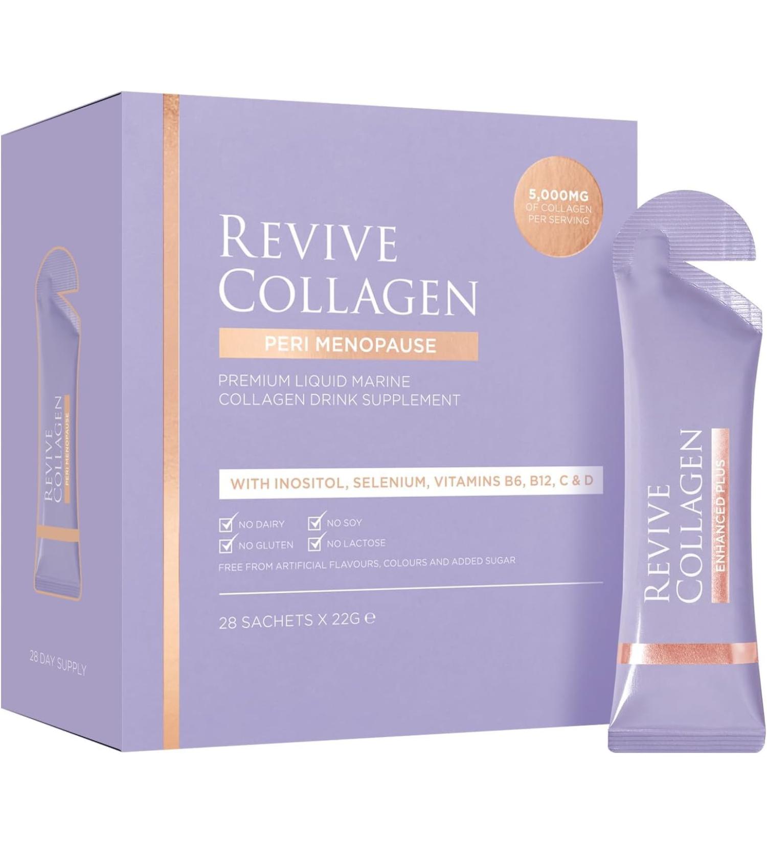 Revive Collagen Perimenopause Hydrolyzed Marine Collagen Drink for Women 5 000MG Inositol Selenium Vitamin B6-B12 C & D Supports Skin Health Reduces Fatigue Passionfruit Flavour 28 Sachets 28 DAYS - Buy Online on GoSupps.com