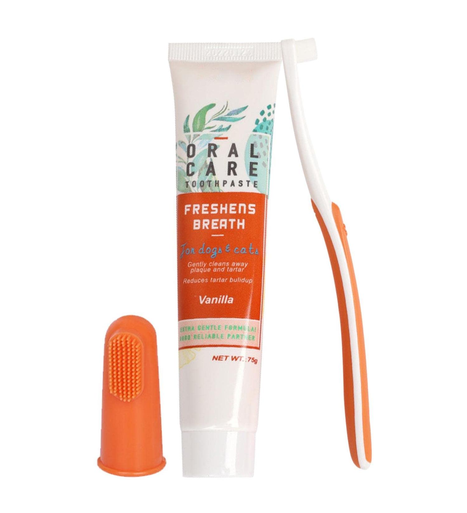 Dog Toothpaste with Brush - Dog Toothpaste and Brush Set - Dog Teeth Cleaning Kit Finger Brush Care Kit for Dogs Cats Puppy Pet Supplies Hamil A: Vanilla Flavor - Buy Online on GoSupps.com