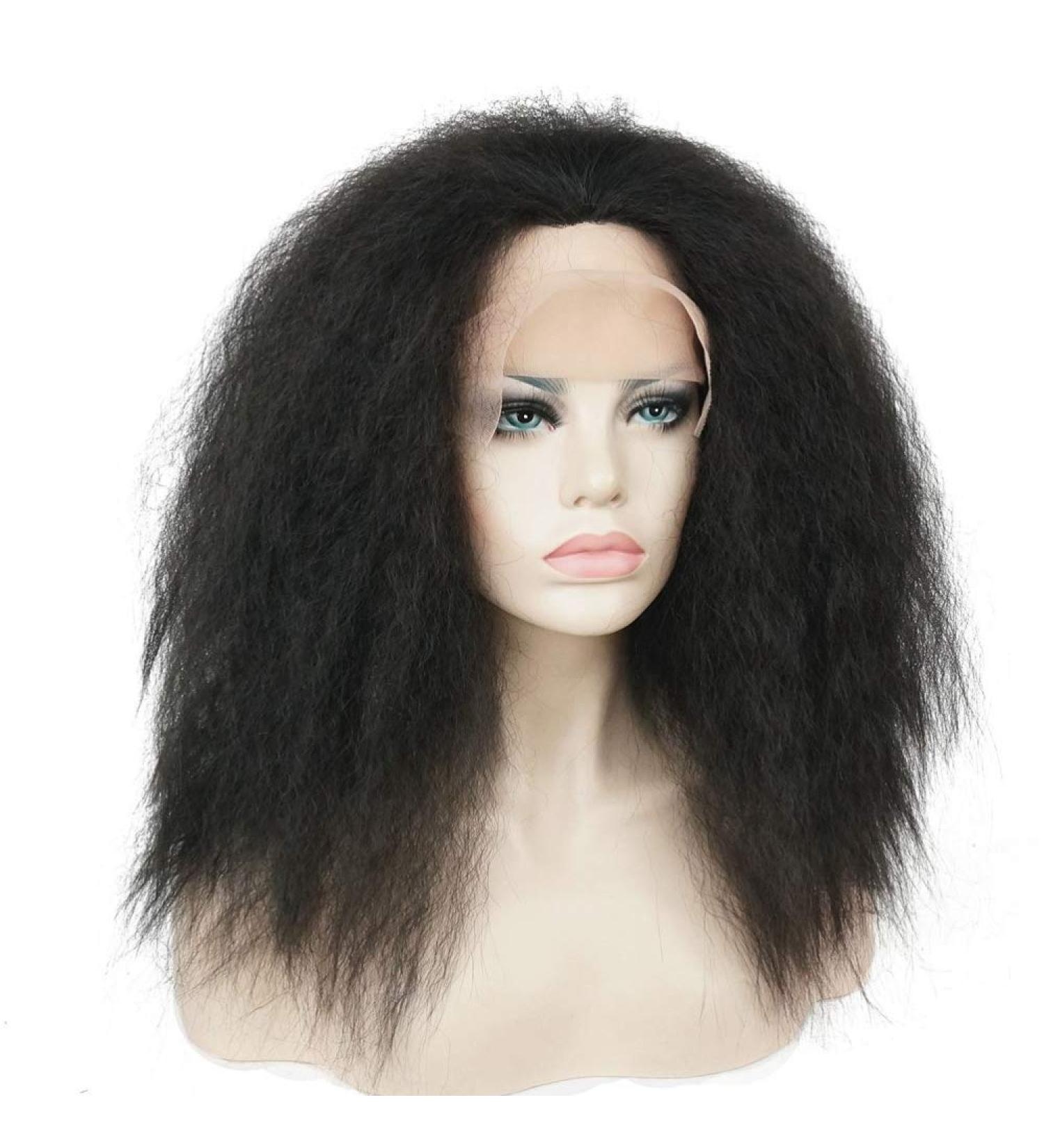 Shop SHIYID Lace Front Wig - Kinky Straight Black Synthetic Hairpiece | International Shipping Available - Buy Online on GoSupps.com