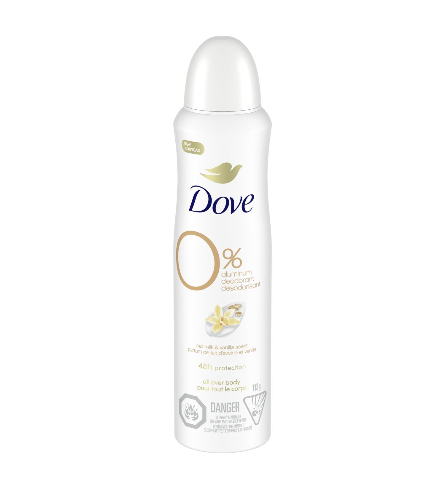 Dove 0% Aluminum Free Whole Body Deodorant Dry Spray for Women with 1/4 Moisturizers for Soft Comfortable Skin Oat Milk & Vanilla Scent 113g - Buy Online on GoSupps.com