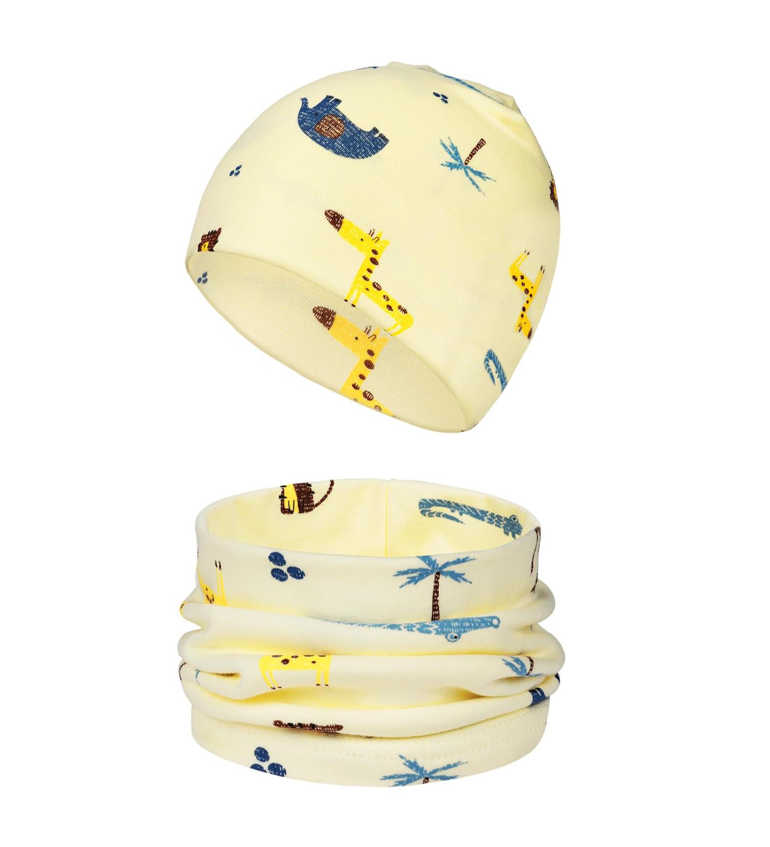 Baby Cotton Hat and Scarf Set - Soft Beanie Cap and Loop Scarf for Autumn/Winter | Yellow, 1-3 Years - Buy Online on GoSupps.com