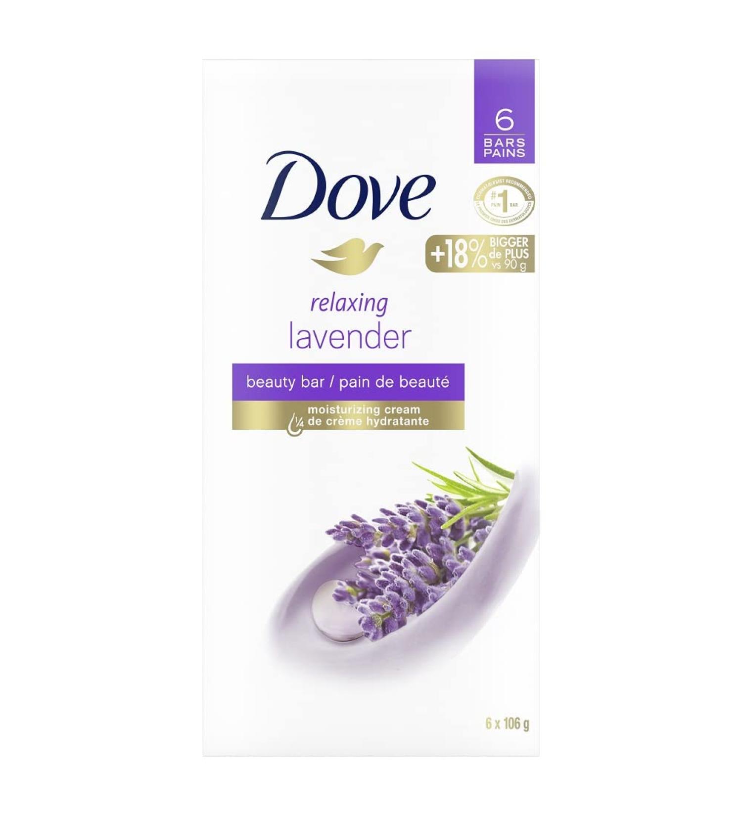 Dove Beauty Bar Gentle Skin Cleanser Moisturizing for Gentle Soft Skin Care Relaxing Lavender More Moisturizing Than Bar Soap 106 g 6 count - Buy Online on GoSupps.com
