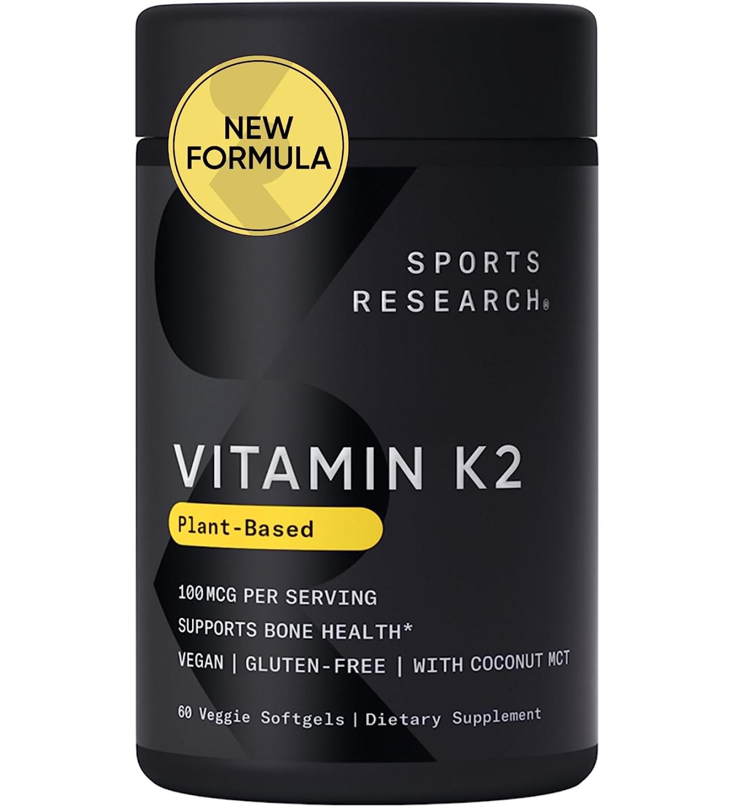 Sports Research Vitamin K2 100 mcg - 60 Veggie Softgels for Bone & Heart Health - Buy Online on GoSupps.com